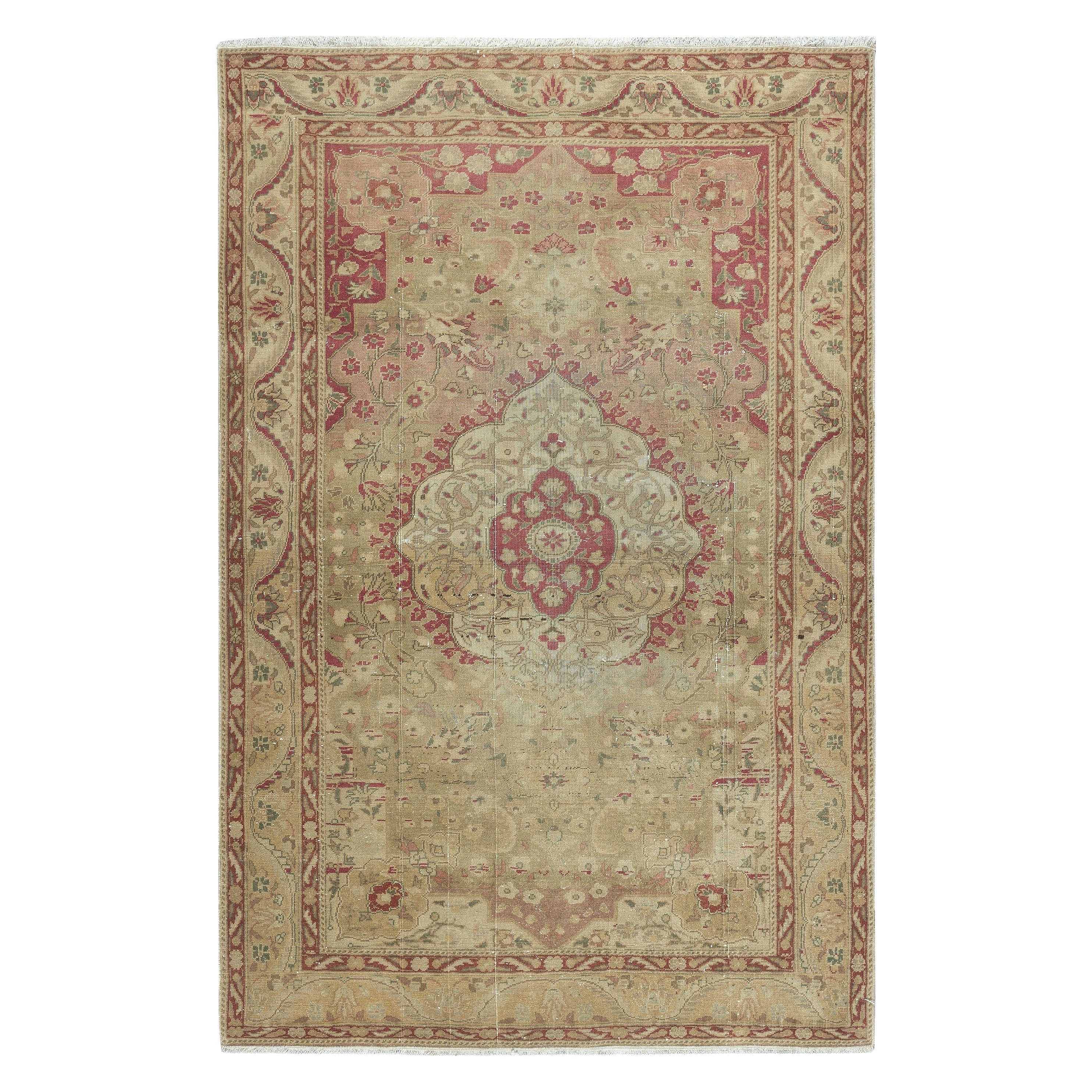 3.8x5.8 Ft One of a kind Vintage Handmade Turkish Kayseri Rug, 100% Wool
