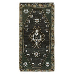 16 "x31" 1960er Jahre Streuteppich, türkischer Akzentteppich, schwarze Türmatte, handgefertigte Fledermausmatte