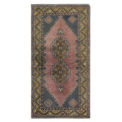 4x7.3 Ft Traditional Vintage Handmade Turkish Oriental Rug. All Wool