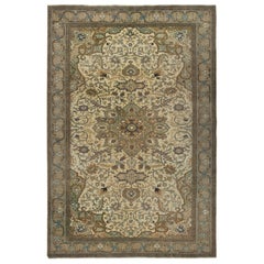 6.4x9.6 Ft Vintage Handmade Turkish area Rug in shades of beige, 100% Wool