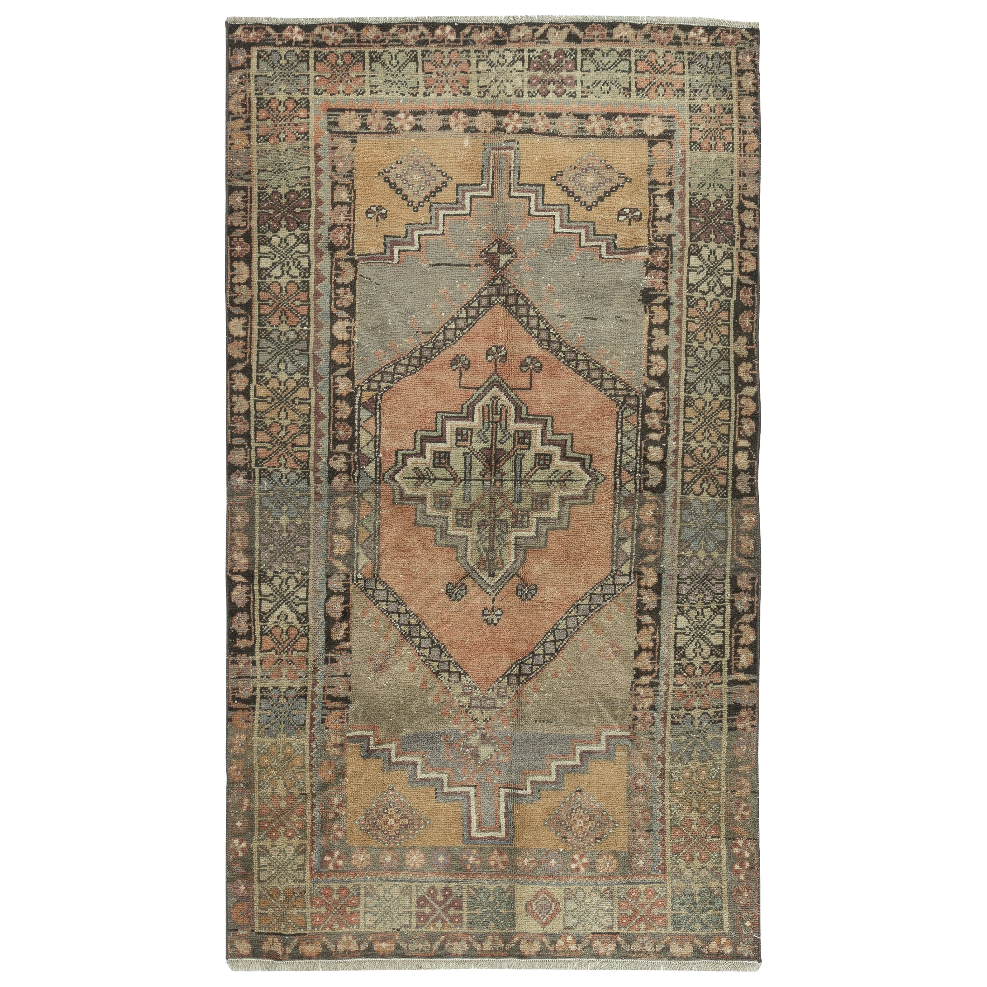 Alfombra Oriental Turca Tradicional Vintage Hecha a Mano 3,8x6,5 Pies. 100% lana