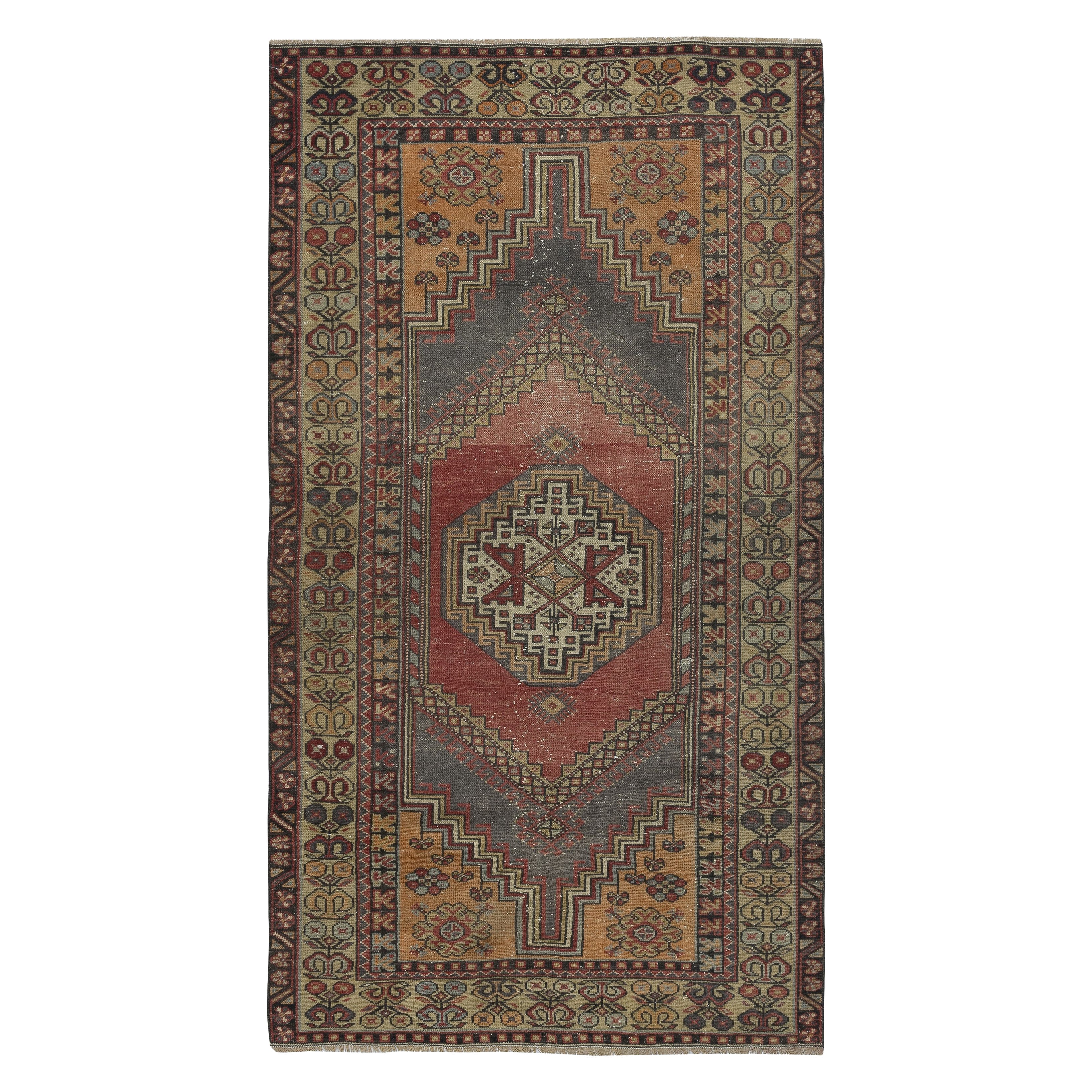 4x7 Ft Tapis oriental turc traditionnel vintage fait à la main, unique en son genre. Toute la laine
