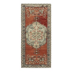 28x59 in Vintage Handgefertigter türkischer Akzent-Teppich in Rot und Beige Farbe, 100 % Wolle