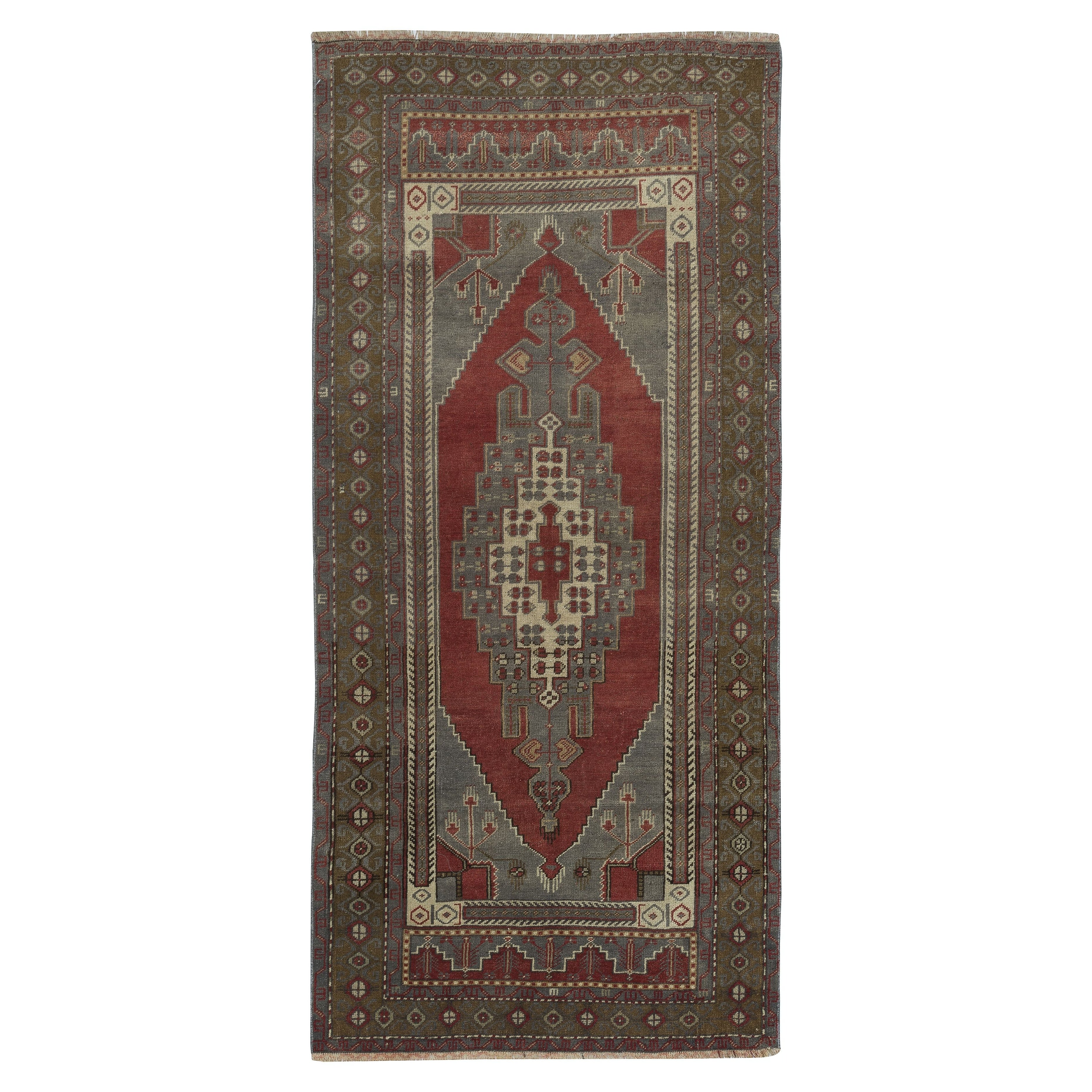 3.5x7.4 Ft Vintage Turkish Oriental Rug. Tapis unique fait à la main. 100% laine