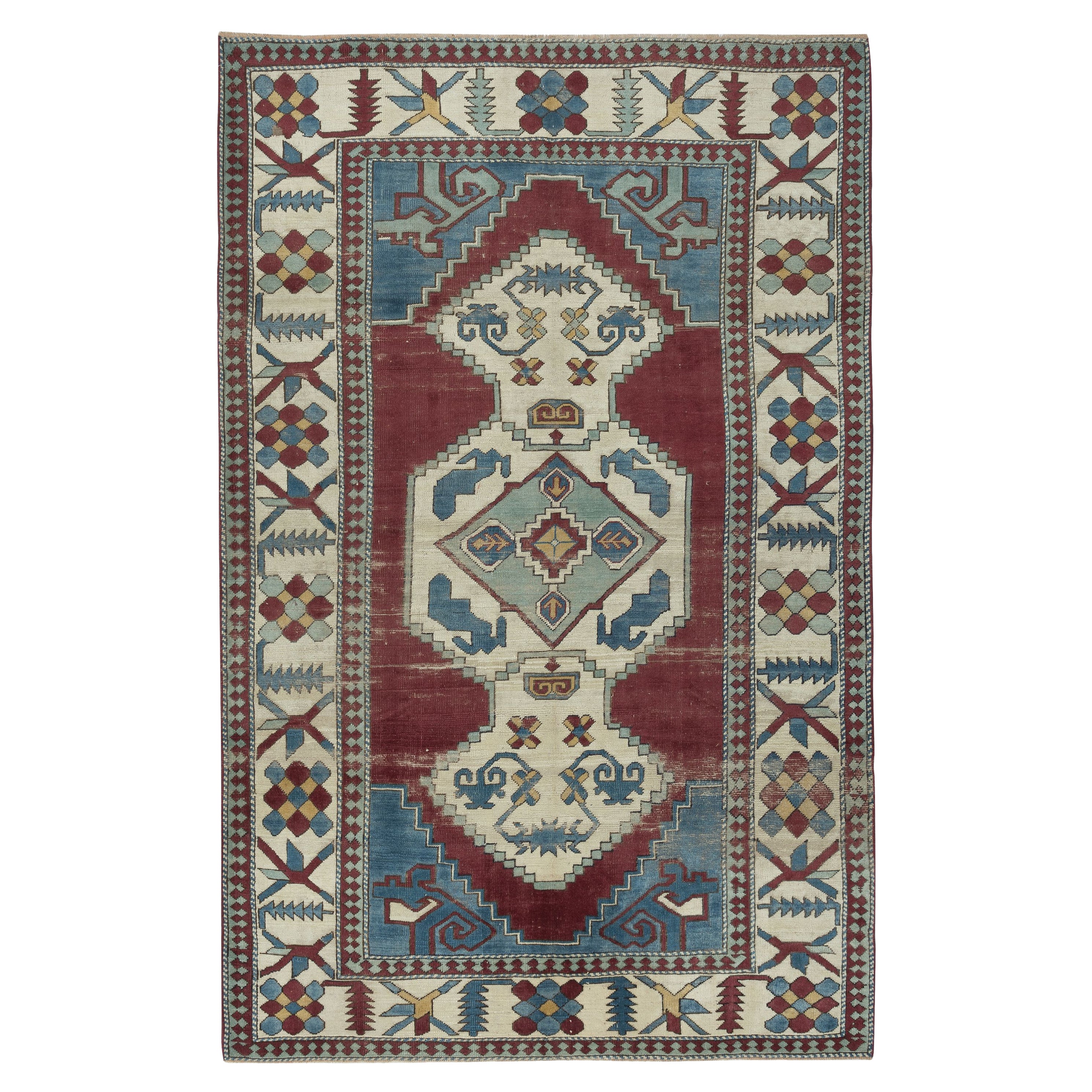 6.7x10.4 Ft Handknotted Vintage Turkish Area Rug with Geometric Medallion Design (tapis turc vintage noué à la main avec des médaillons géométriques)
