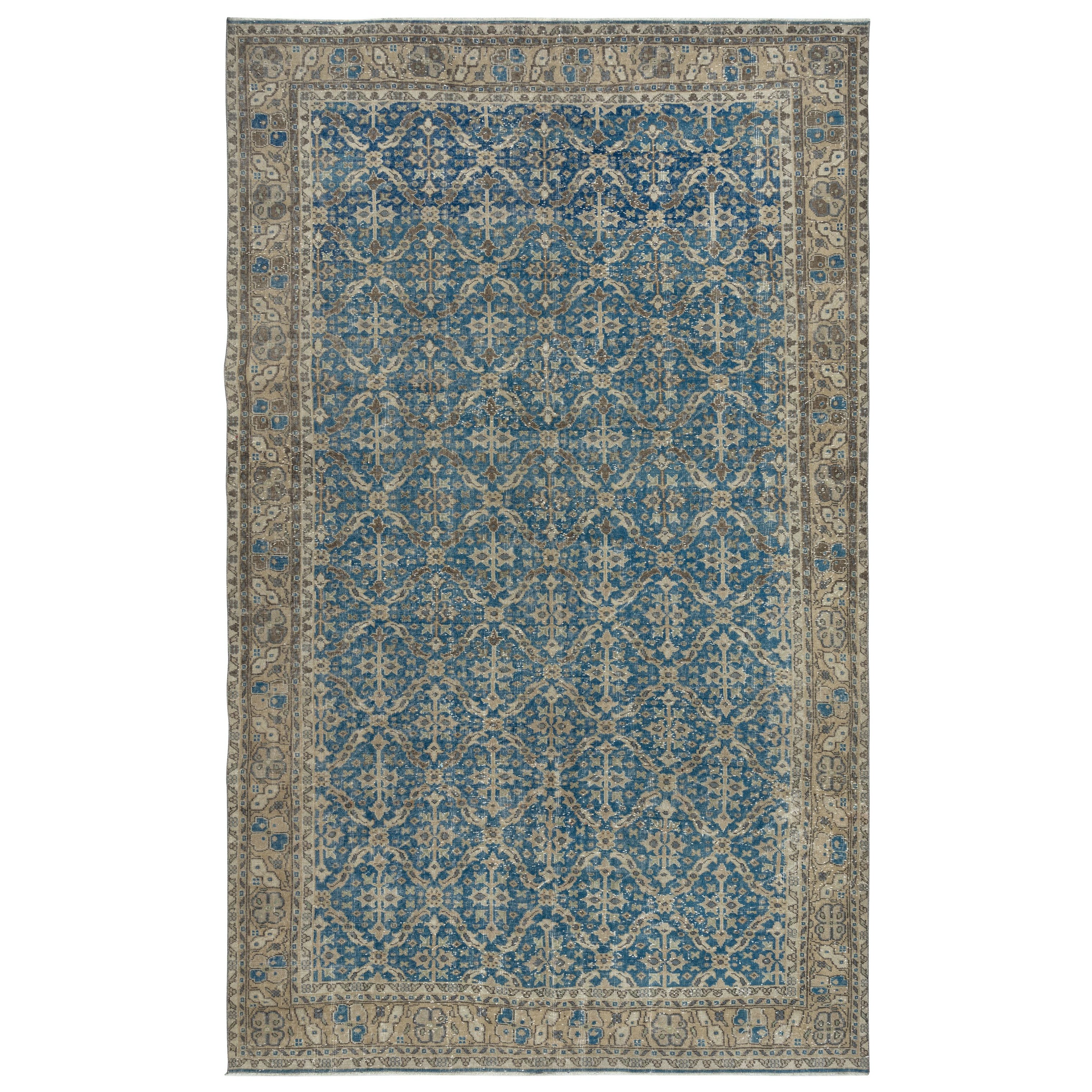7.4x12 Ft Vintage Handmade Turkish Wool Area Rug. One of a kind Large Carpet