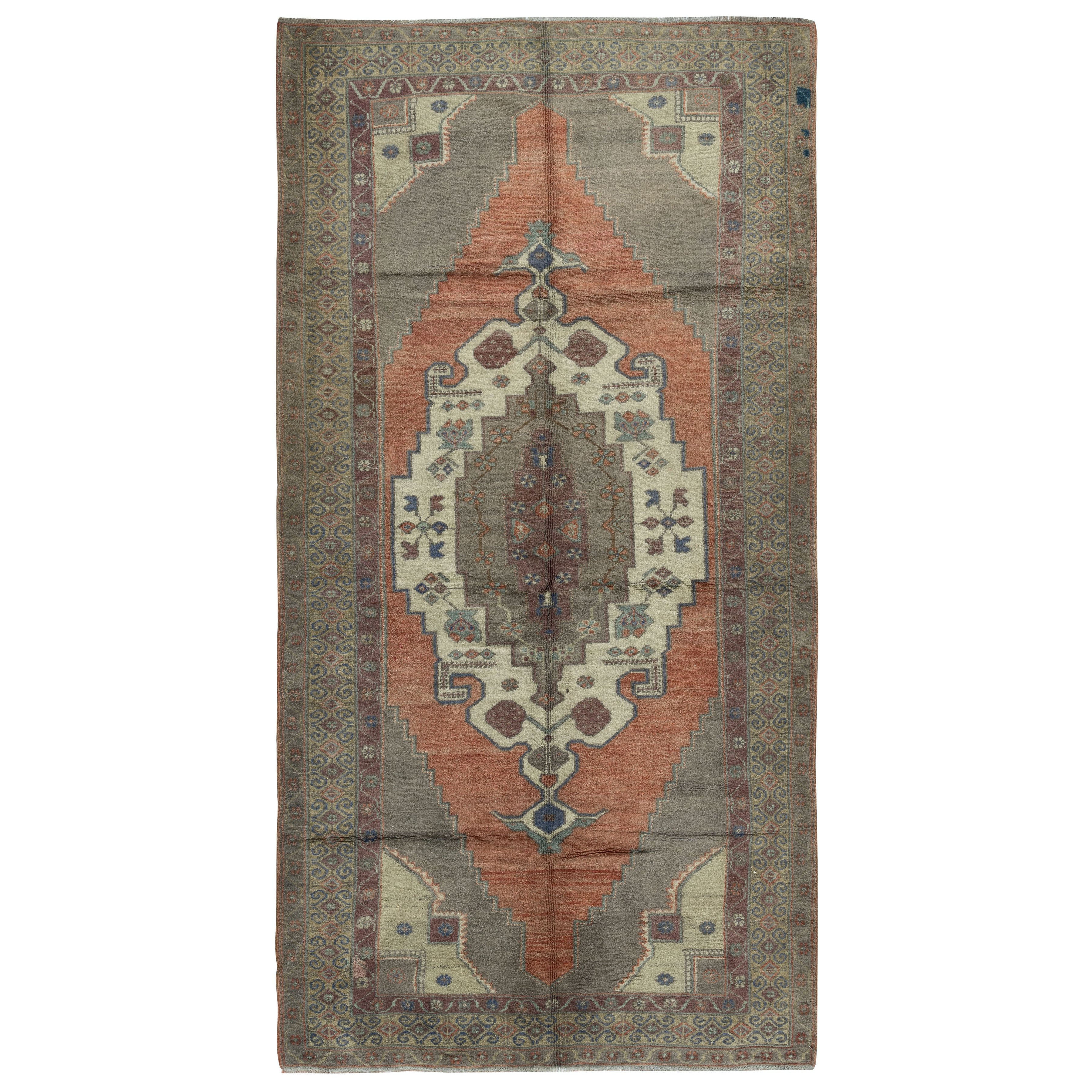Tapis d'Orient Turc Vintage 5x9,4 Ft. Tapis tribal unique fait à la main, 100 % laine