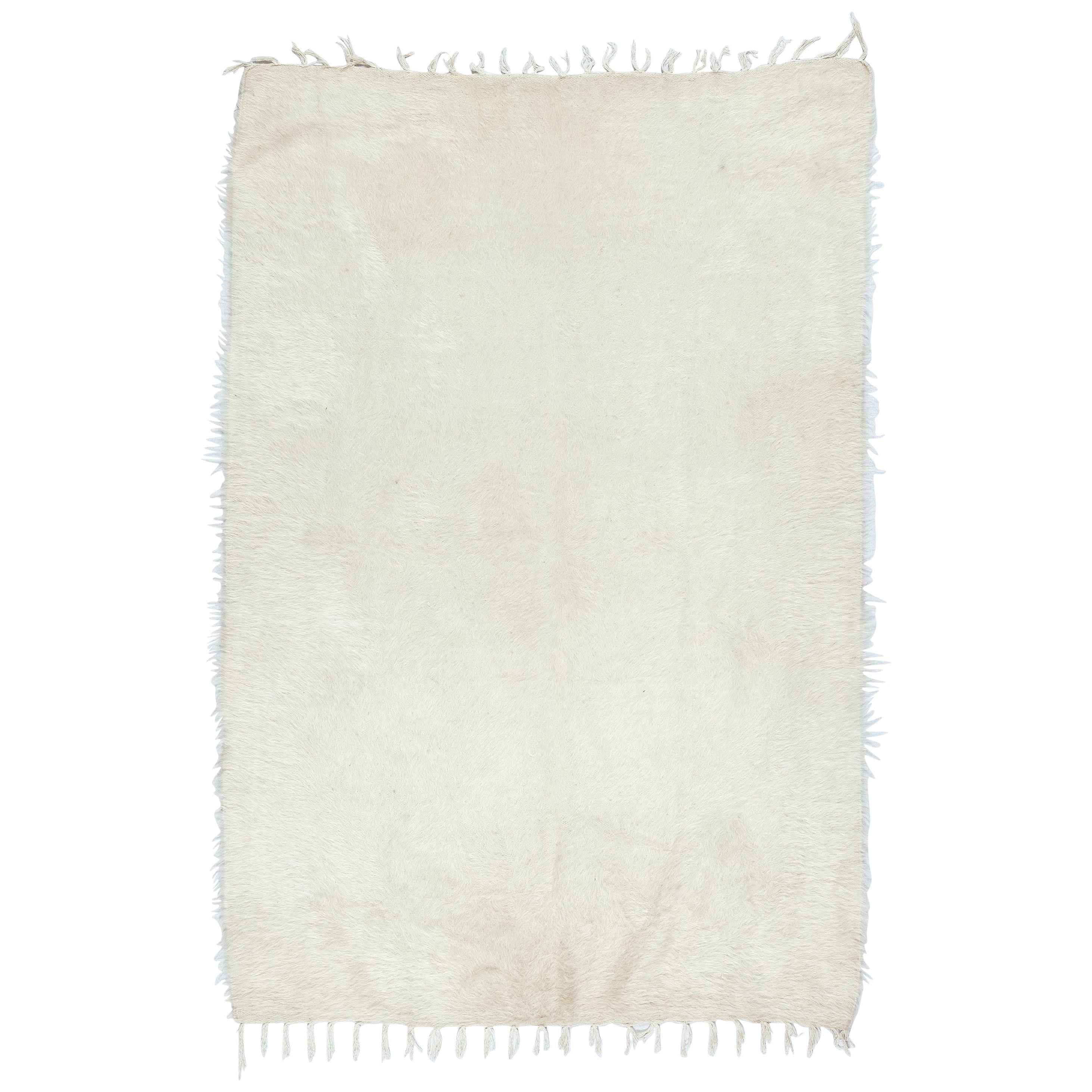 3.7x5.6 Ft New Flat-weave Kilim Rug en laine de chèvre, Plain Cream Bed Cover