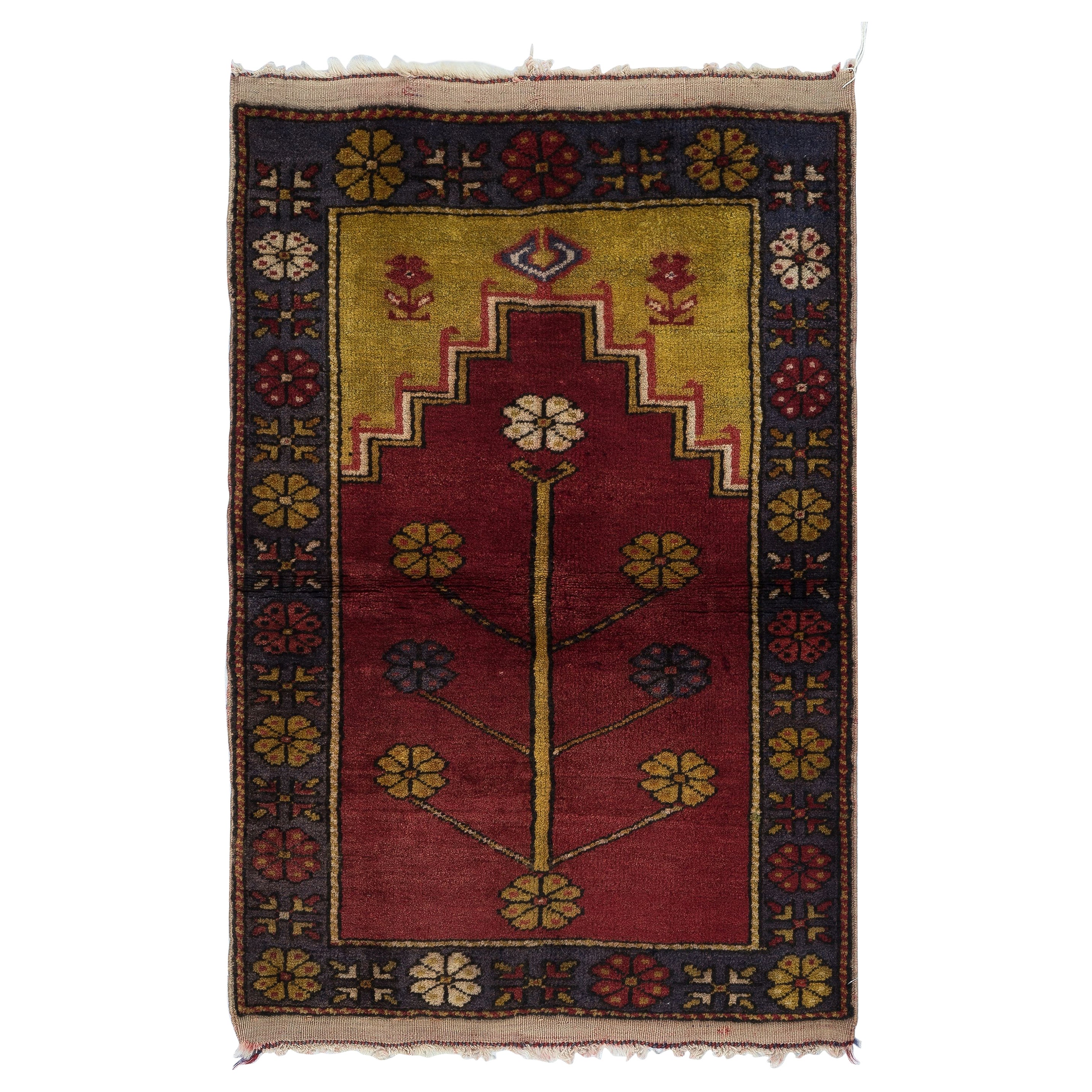 30x43 in Handmade Turkish Prayer Rug. 100% Wool. Vintage Red Prayer Mat