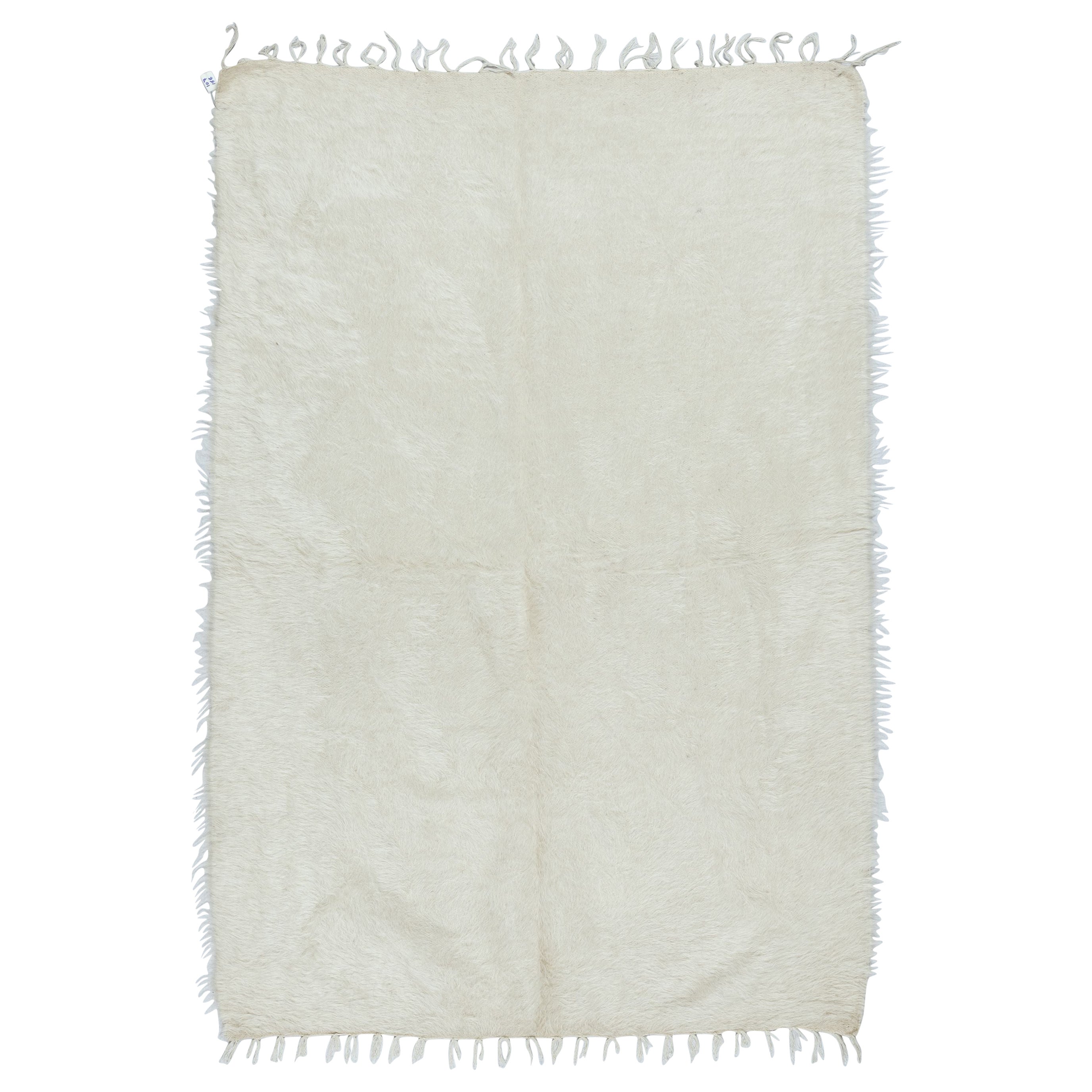 3.6x5.5 Ft Flat-weave Kilim Rug, Plain Cream Blanket, Wool Bedspread, Tablecloth