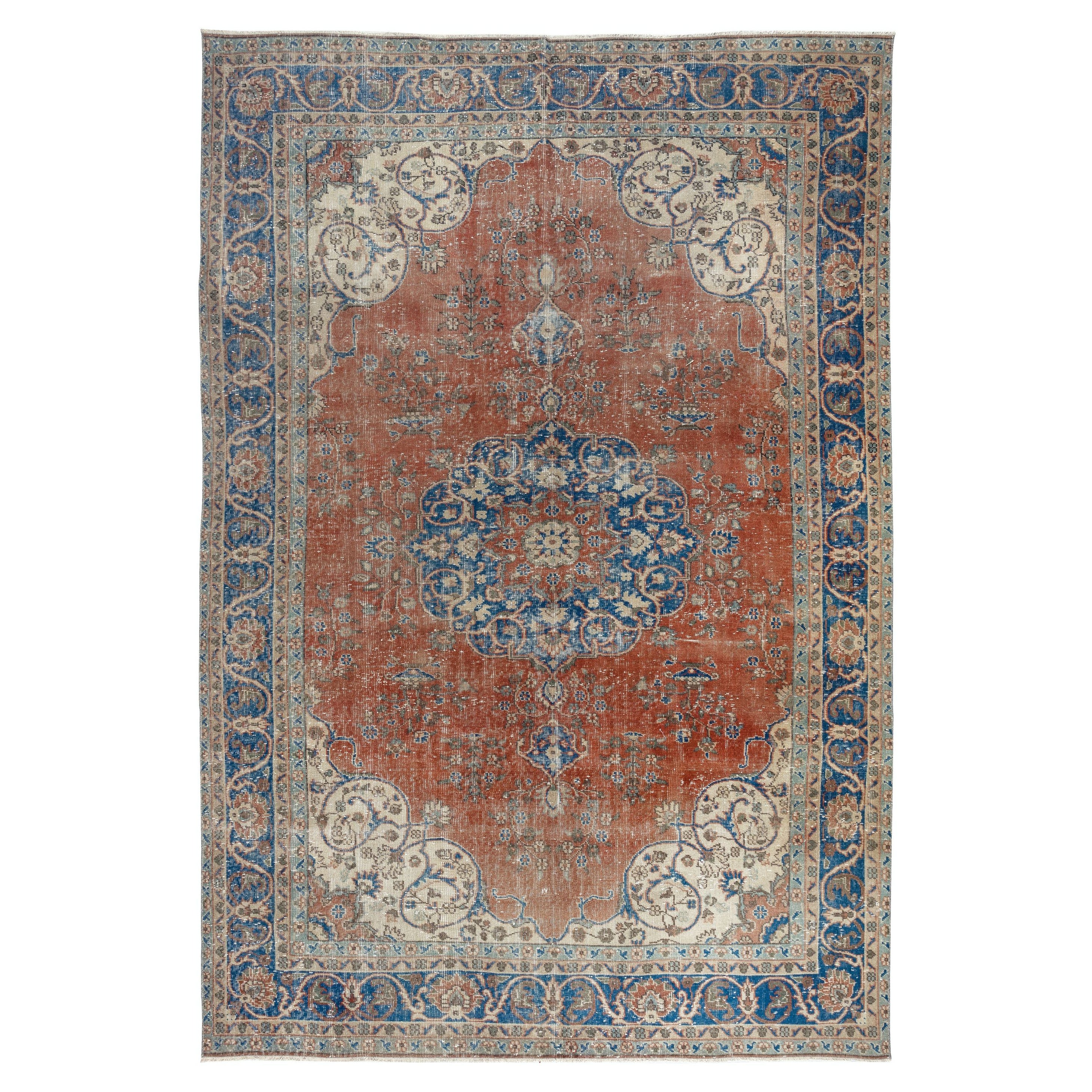 7.5x11.2 Ft Vintage Handmade Türkische Wolle Bereich Teppich. Einzigartiger großer Teppich