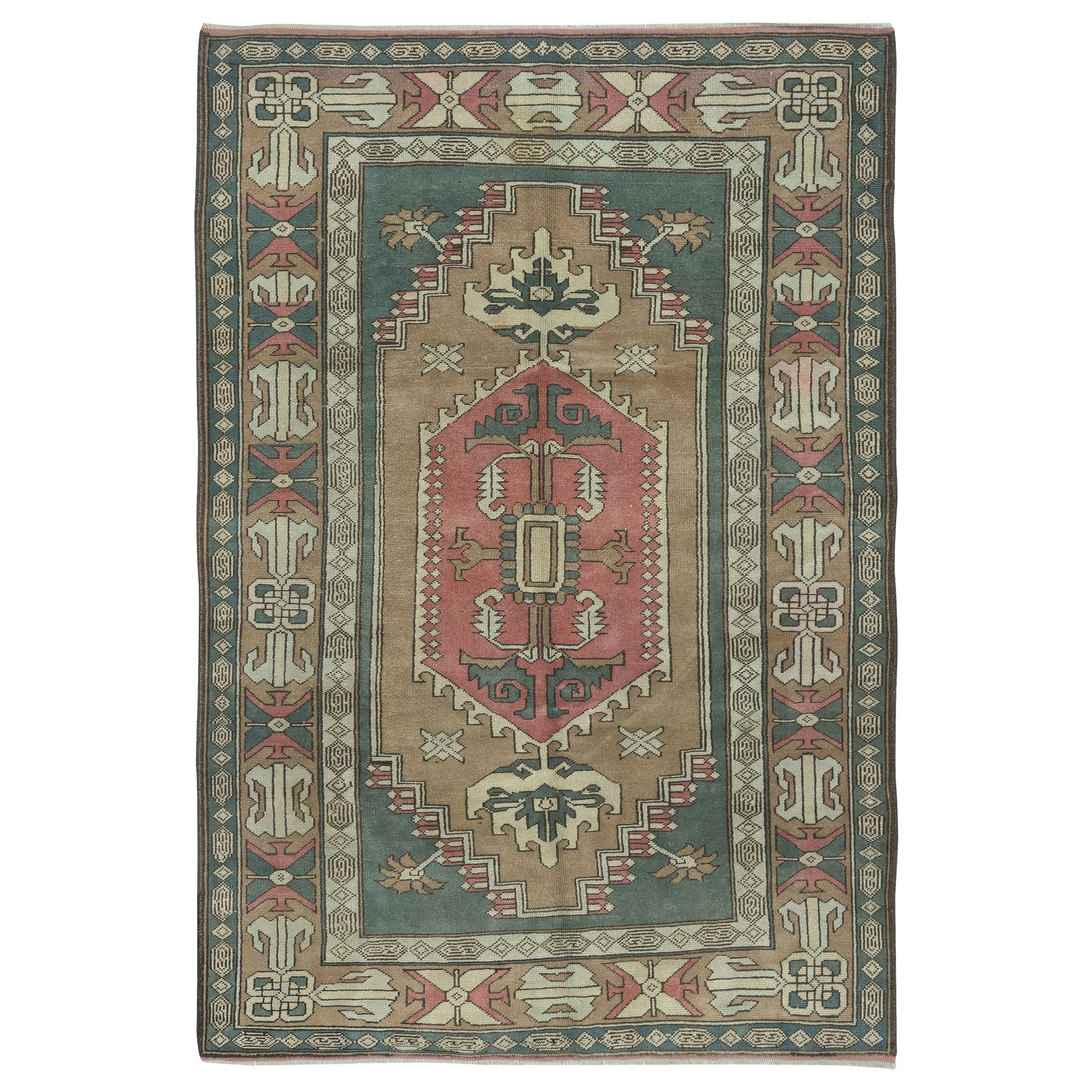 5.6x8.2 Ft One of a kind Vintage Handmade Turkish Area Rug. 100% Wool For Sale