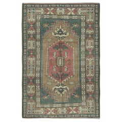 5.6x8.2 Ft One of a kind Vintage Handmade Turkish Area Rug. 100% Wool