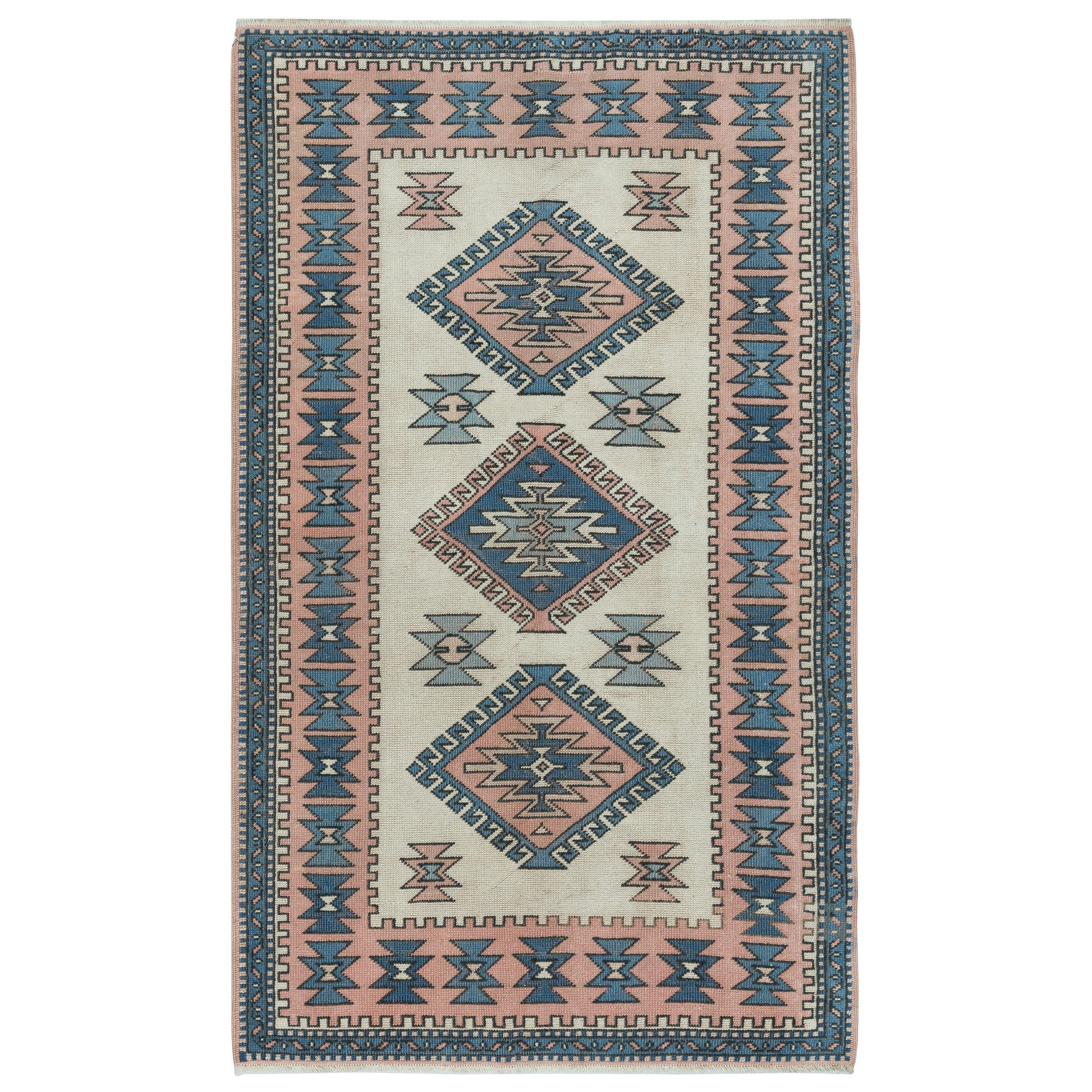 4.2x7 Ft Traditional Vintage Handmade Turkish Area Rug. 100% Wool