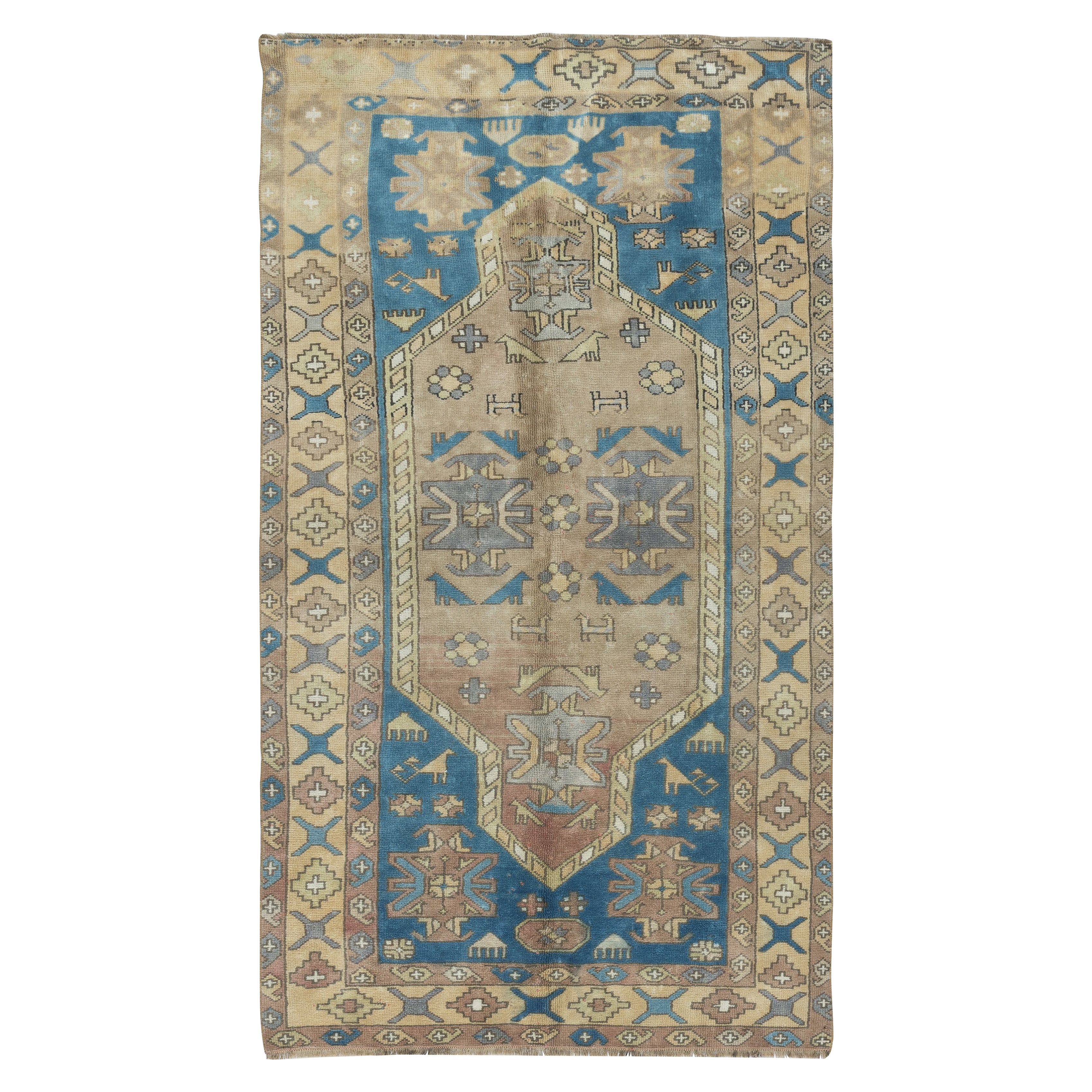 4.2x7.3 Ft Tapis turc vintage unique noué à la main, 100% laine
