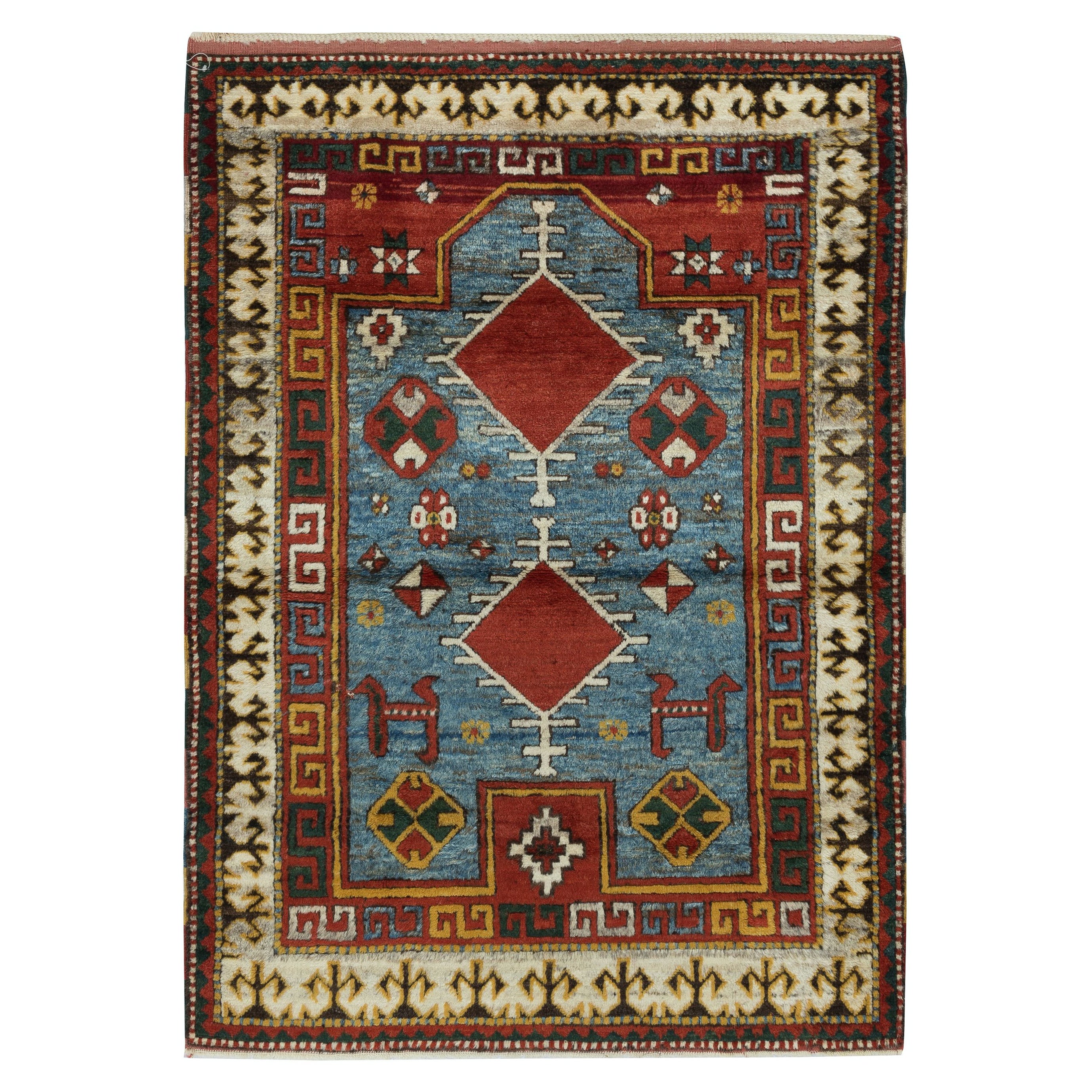 3.8x5.2 Ft Reproduction of an antique Caucasian Bordjalo Kazak Wool Prayer Rug