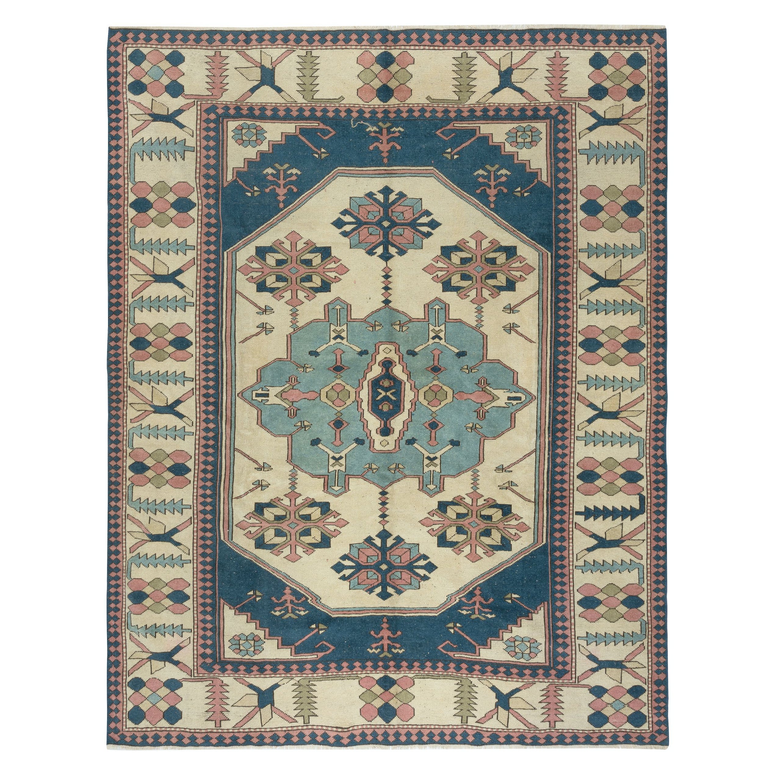 7.5x9.4 Ft Vintage Handmade Geometric Patterned Turkish Area Rug, 100% Wool