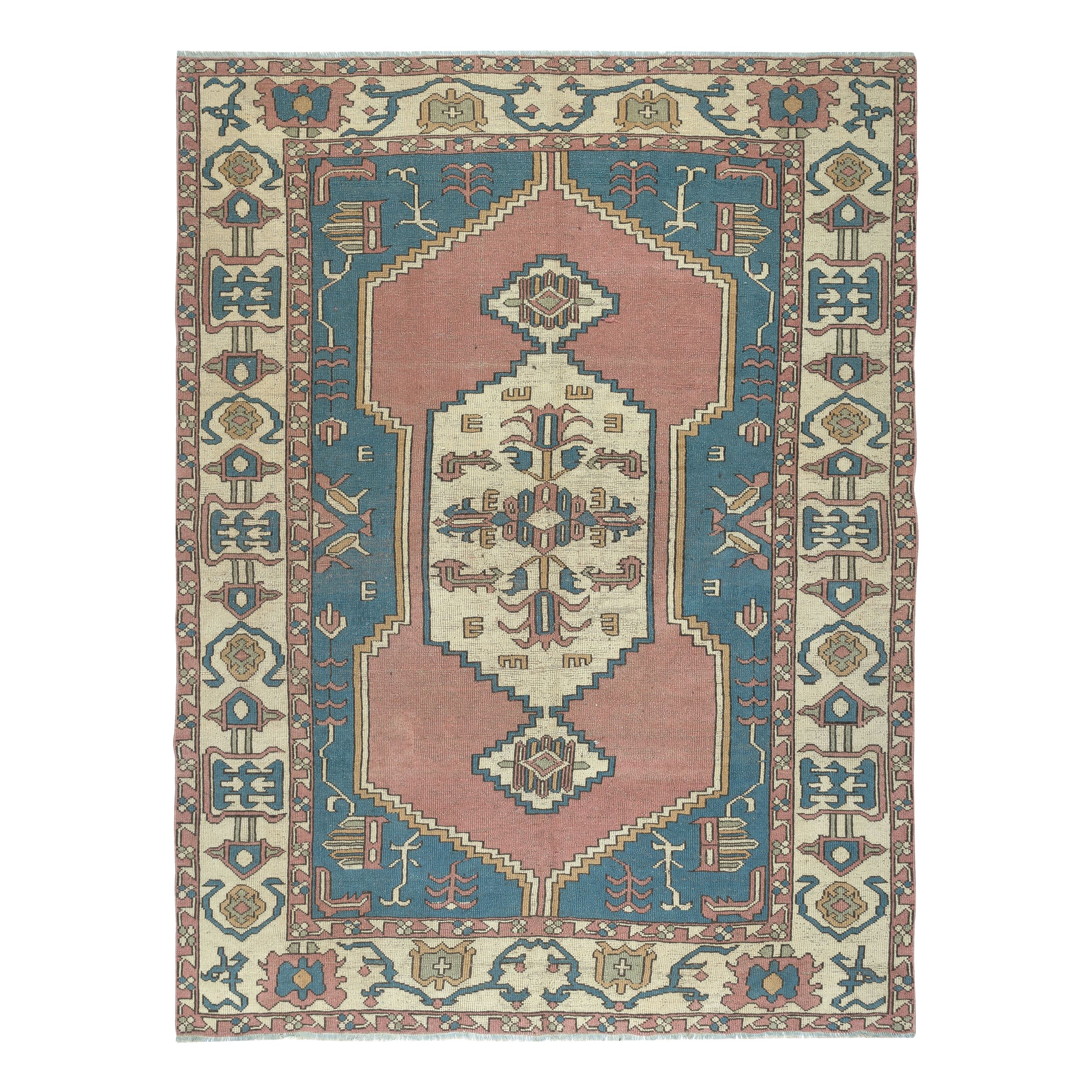 7x9.6 Ft Tapis turc vintage unique en son genre, noué à la main, 100% laine