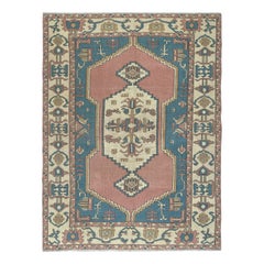 7x9.6 Ft Einzigartiger handgeknüpfter türkischer Vintage-Teppich, 100 % Wolle, Unikat