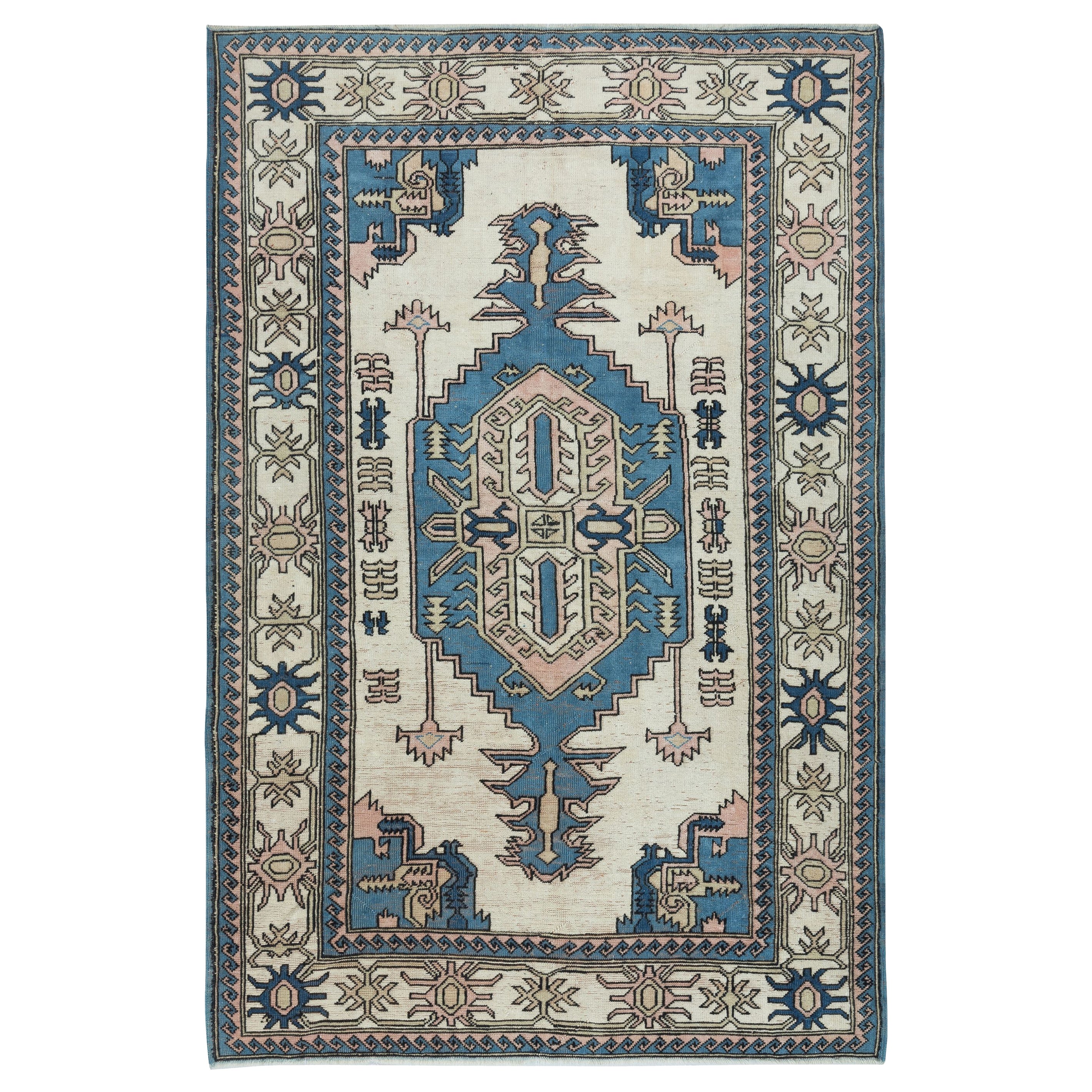 5.8x8.6 Ft One of a kind Vintage Handmade Turkish Area Rug. 100% Wool