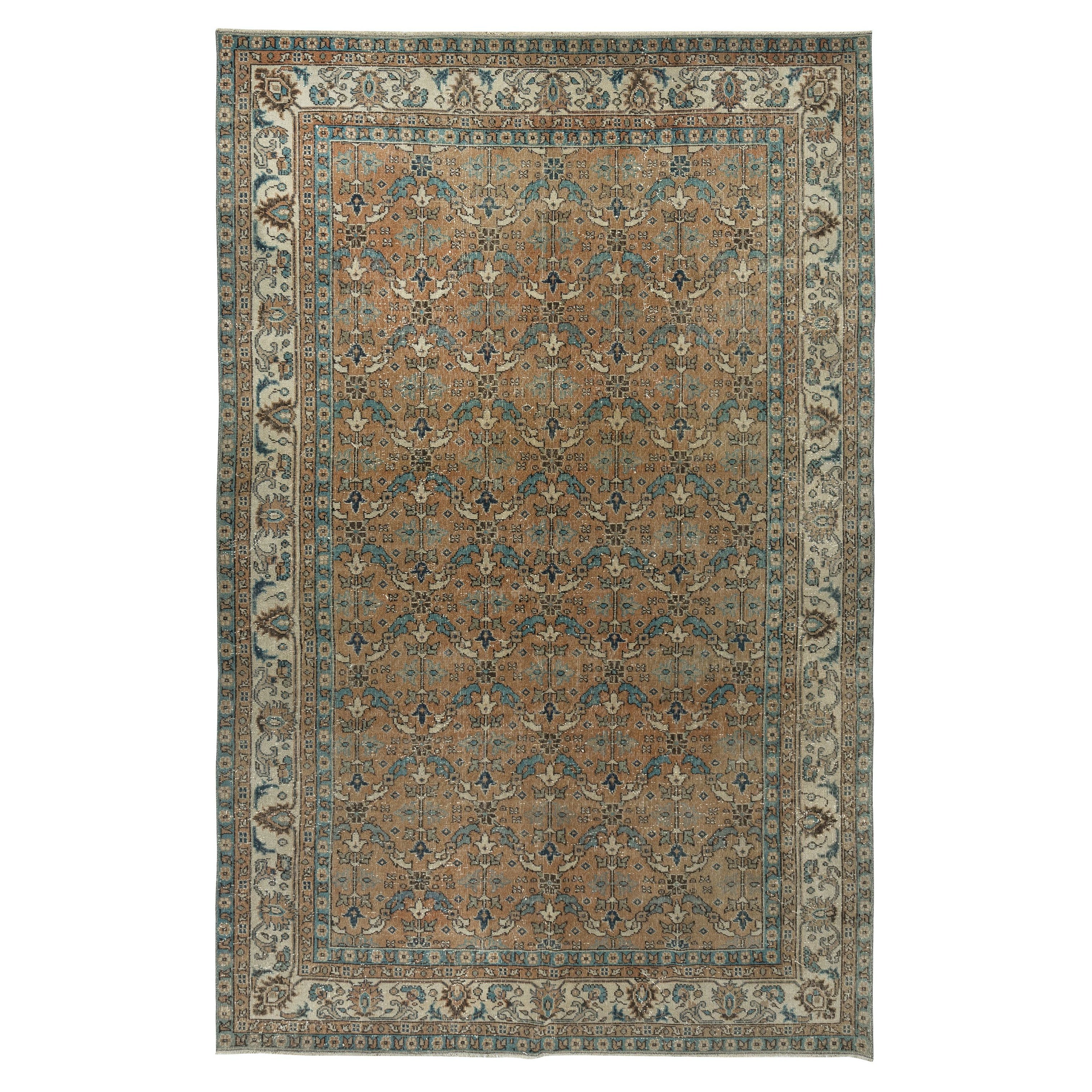 6.5x10.2 Ft Decorative Vintage Handmade Turkish Wool Area Rug with Floral Design (Tapis de laine turque à motifs floraux)