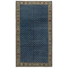 5x9.2 Ft Vintage Handmade Floral Patterned Blue Turkish Area Rug. 100% Wool