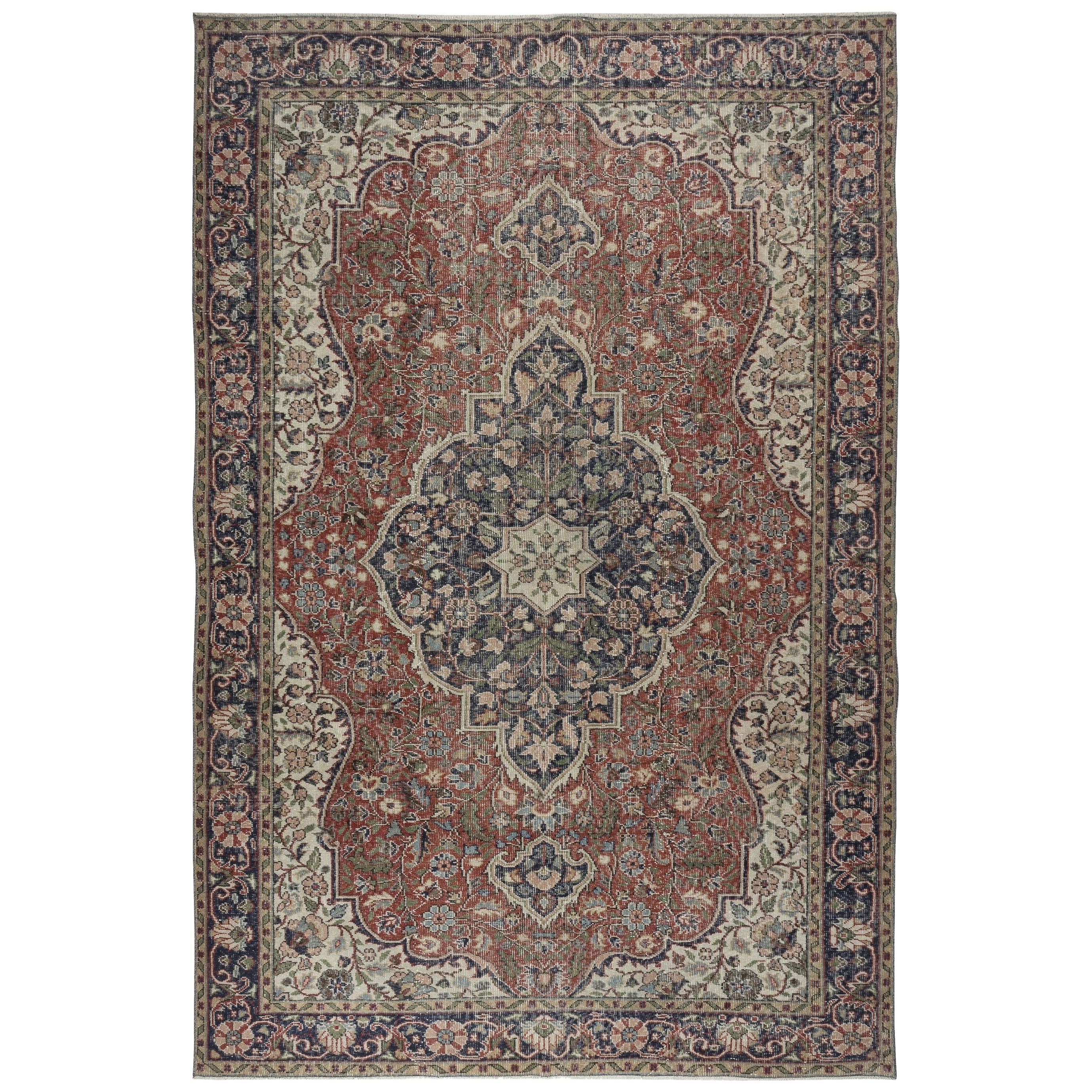 6.8x10.4 Ft Vintage Turkish Wool Area Rug. One of a kind Handmade Carpet
