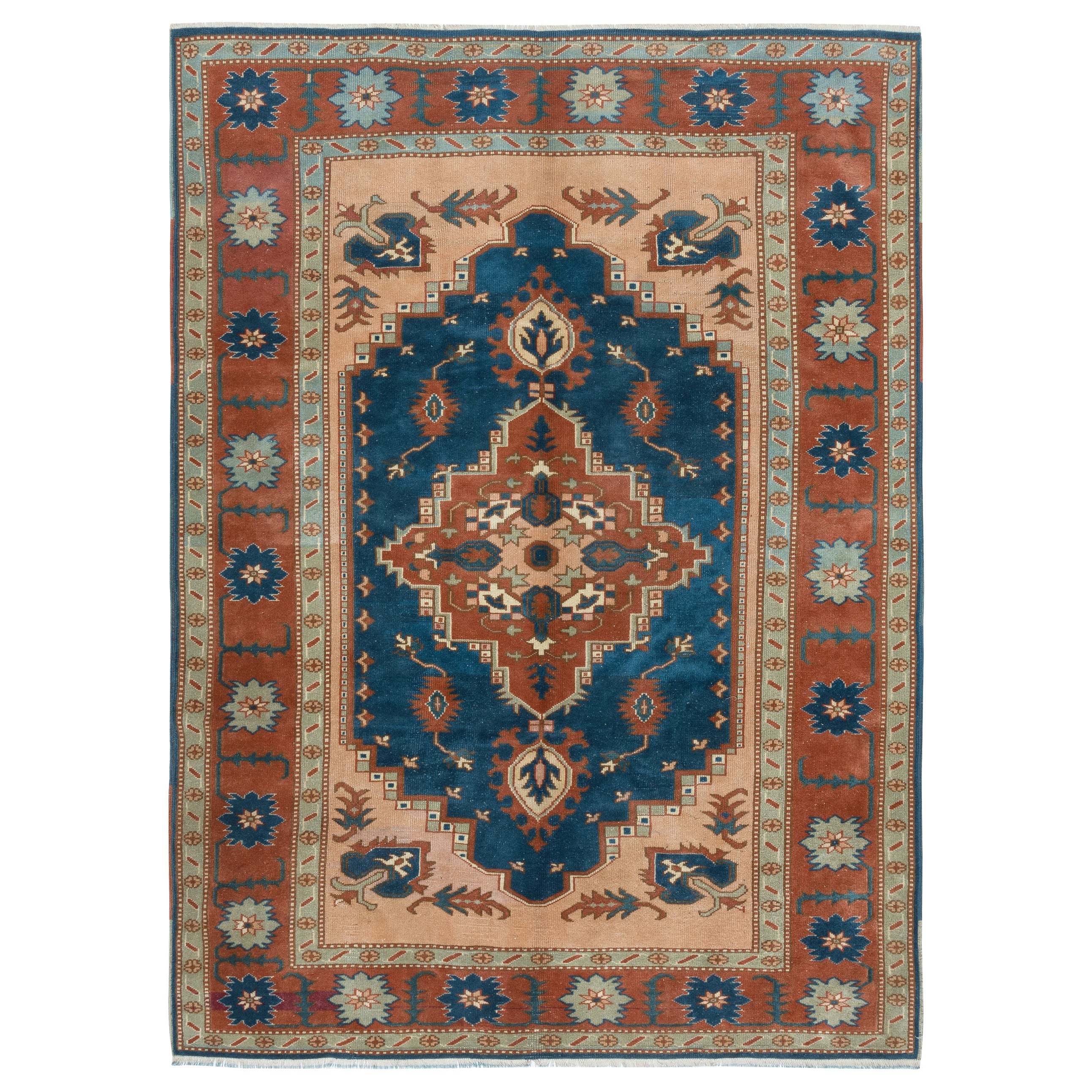 6.6x9 Ft Einzigartiger handgefertigter türkischer Vintage-Teppich aus 100 % handgewebter Wolle. im Angebot