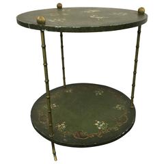 Vintage Beautiful Brass Italian Faux Bamboo Side Table Decorated with Monkeys