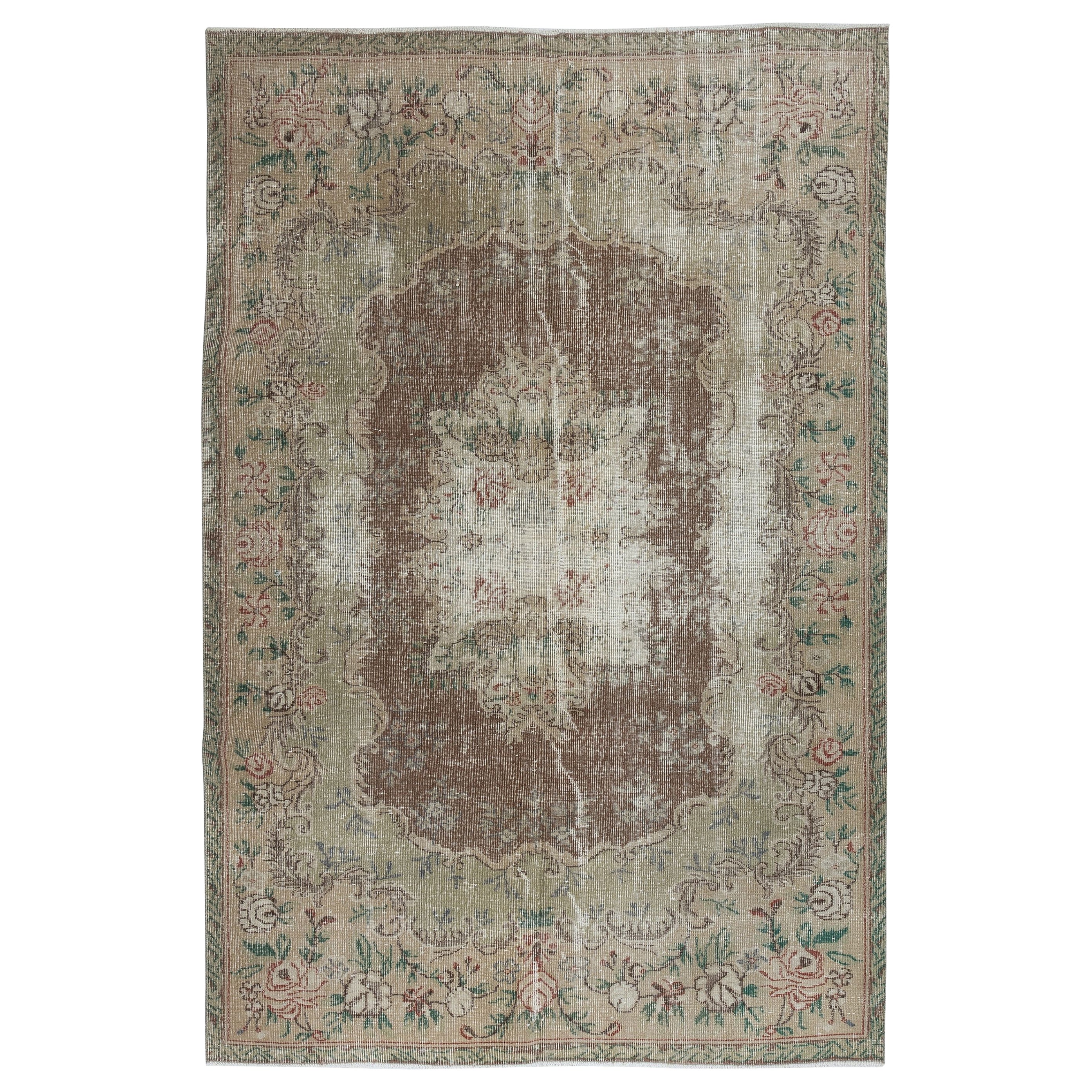 Tappeto per l'area turca vintage 6x9.2 Ft Shabby Chic. Tappeto artigianale invecchiato