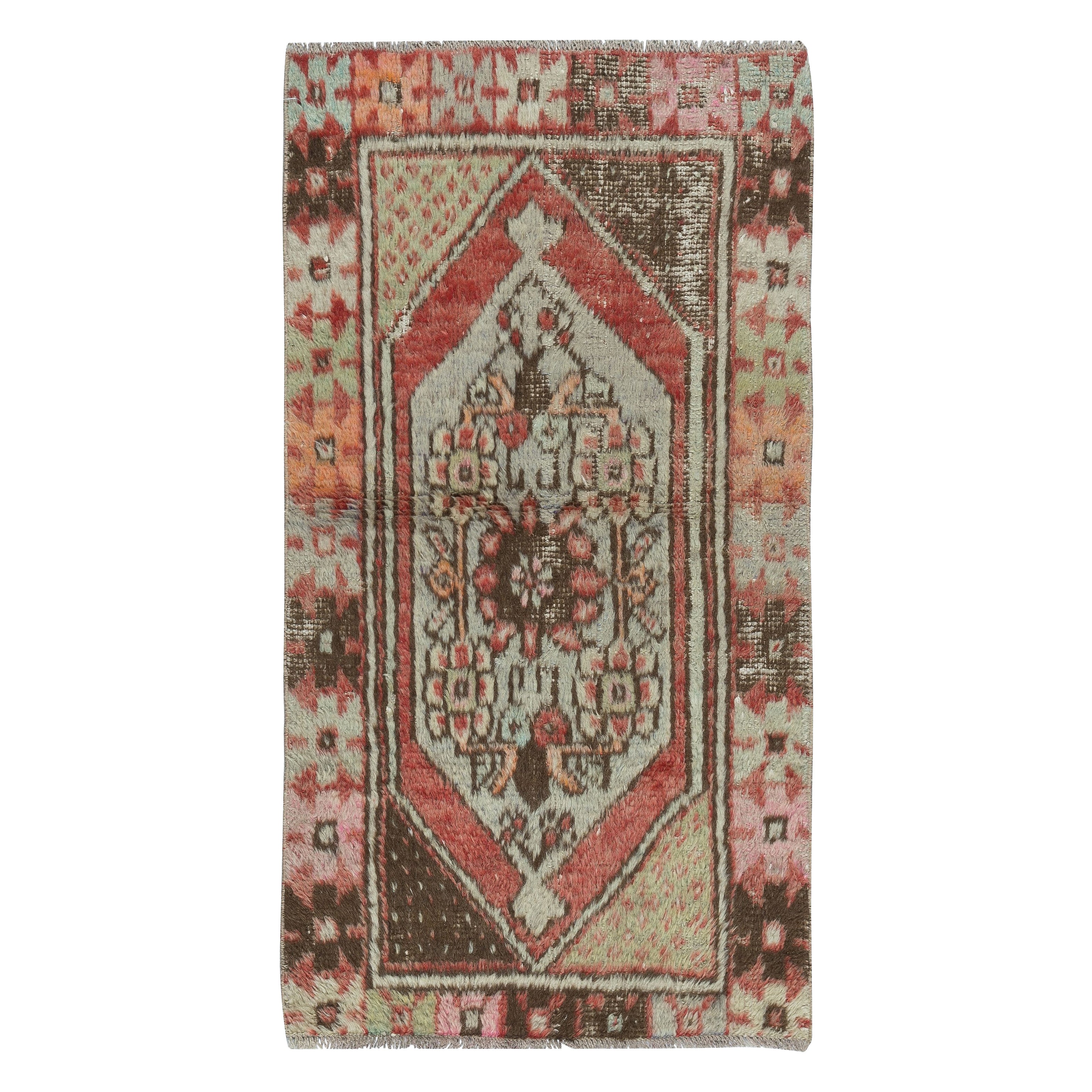 27x50 in Vintage Scatter Rug, circa 1950, Wool Hand Knotted Turkish Doormat