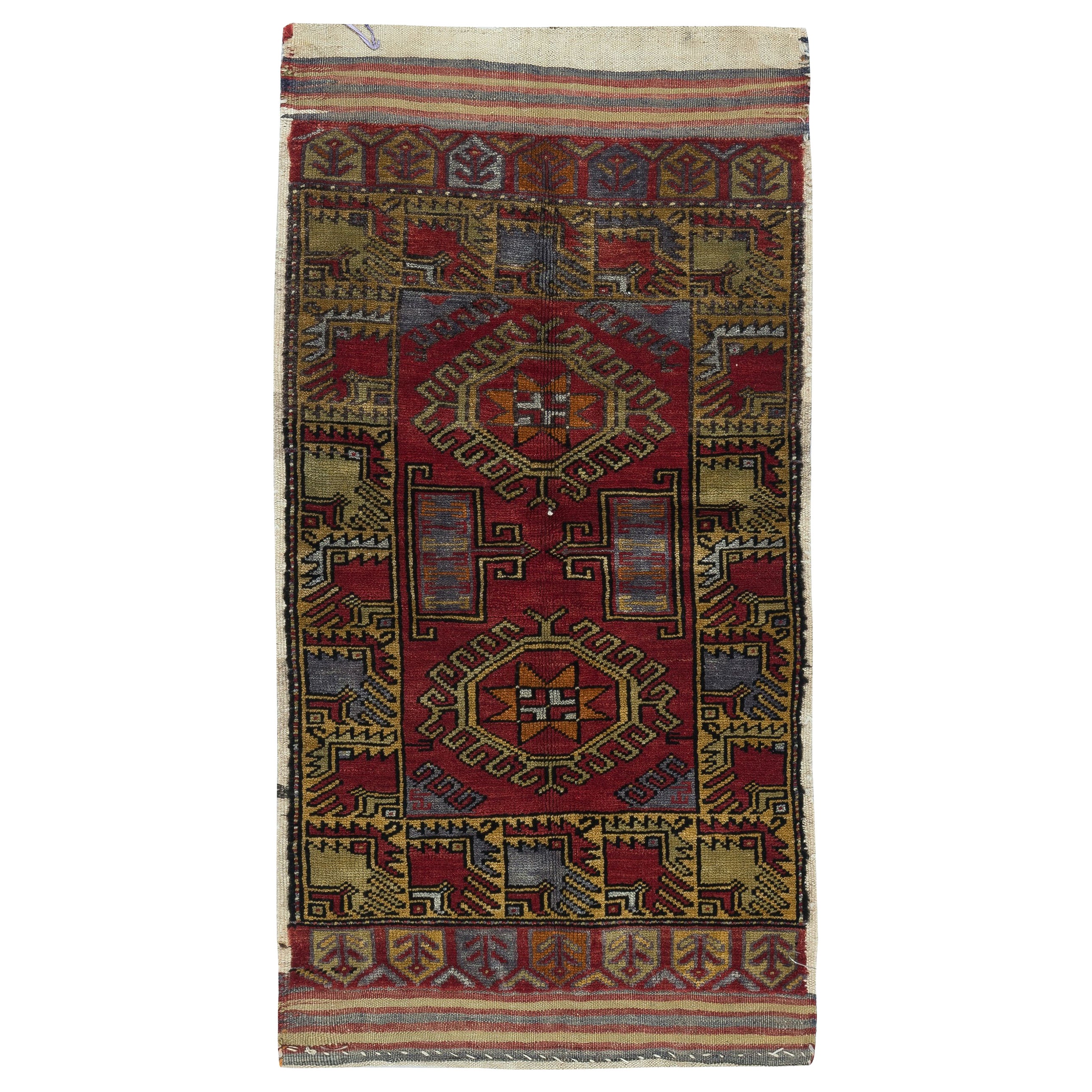 23x38 in Vintage Scatter Rug, Dark Red Turkish Accent Rug, Door Mat, Kitchen Rug