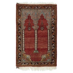 3.4x5 Ft Handmade Turkish Prayer Rug. Ramadan Gift. Vintage Red Color Prayer Mat