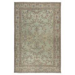 7.6x11.6 Ft Vintage Handmade Soft Green Rug. Türkischer Teppich mit einzigartigem floralem Design
