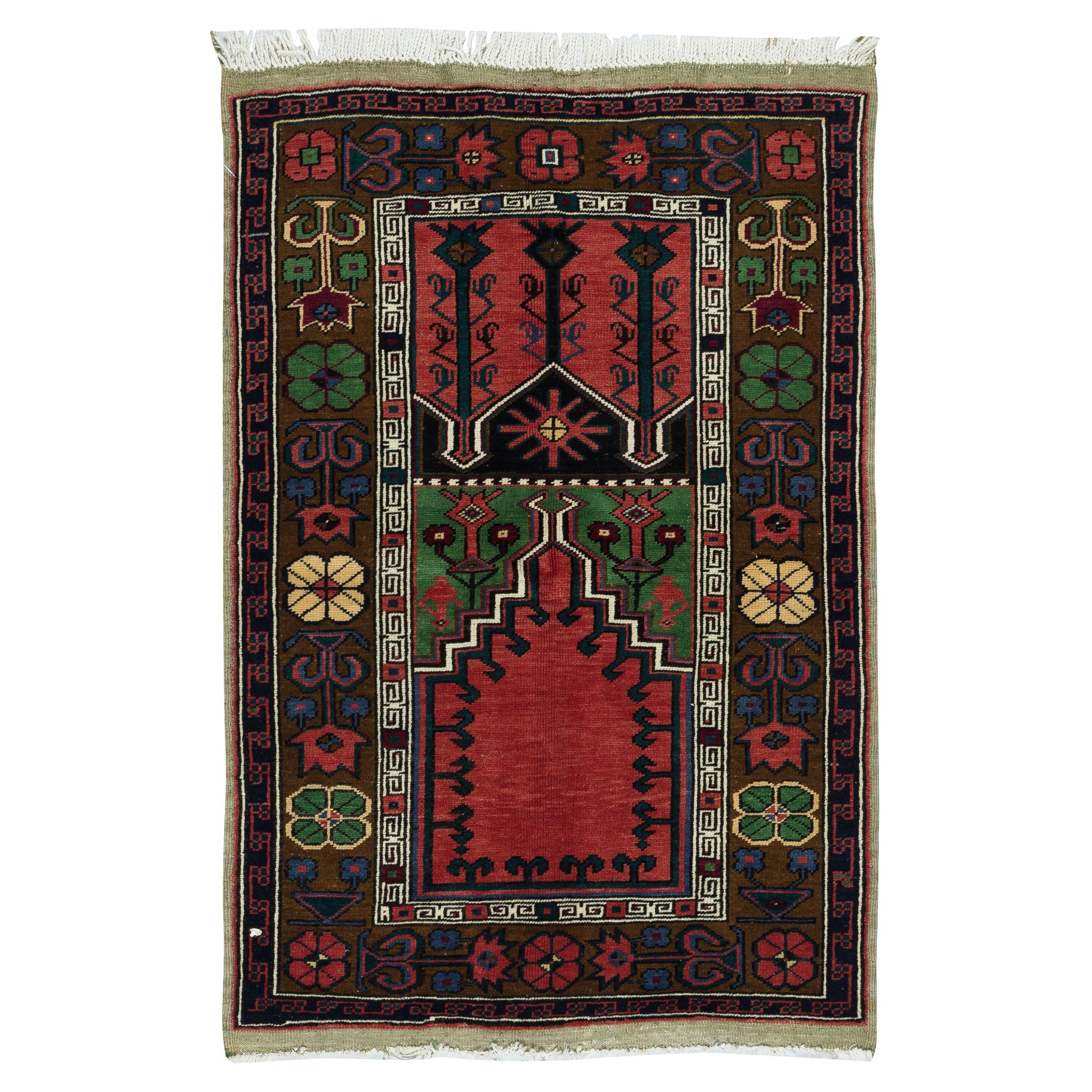 3.2x4.6 Ft Vintage One of a Kind Turkish Konya Prayer Rug
