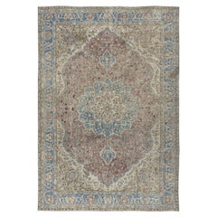 7x9.8 Ft Vintage Handmade Wool Area Rug. Einzigartiger Medaillon-Design-Teppich