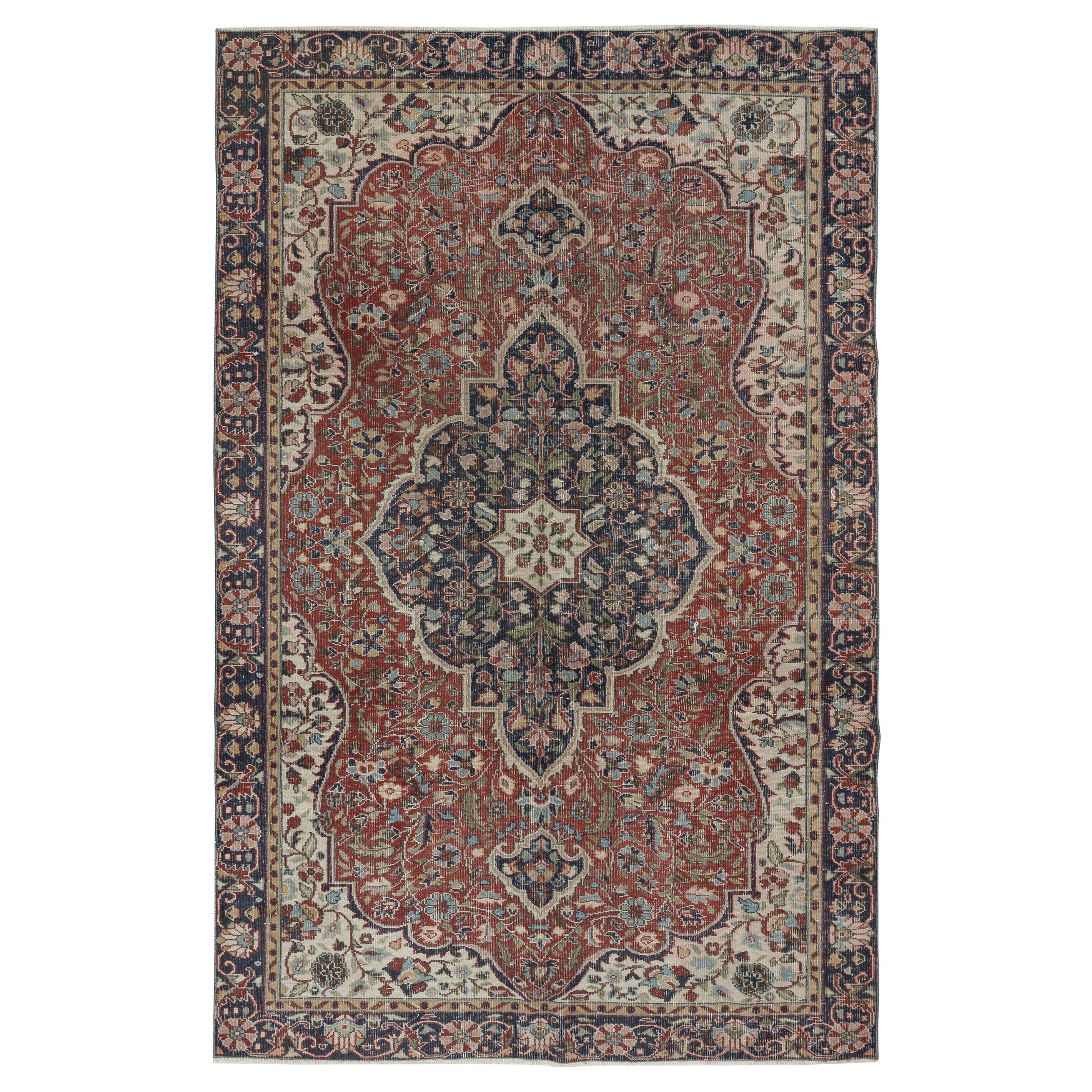 6.8x10.2 Ft Vintage Handmade Wool Area Rug. One of a kind Turkish Carpet