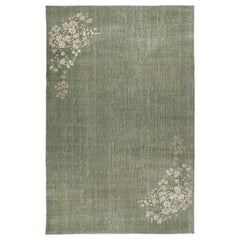 7x10.5 Ft Chinese Art Deco Inspired Vintage Handmade Area Rug in Green Color