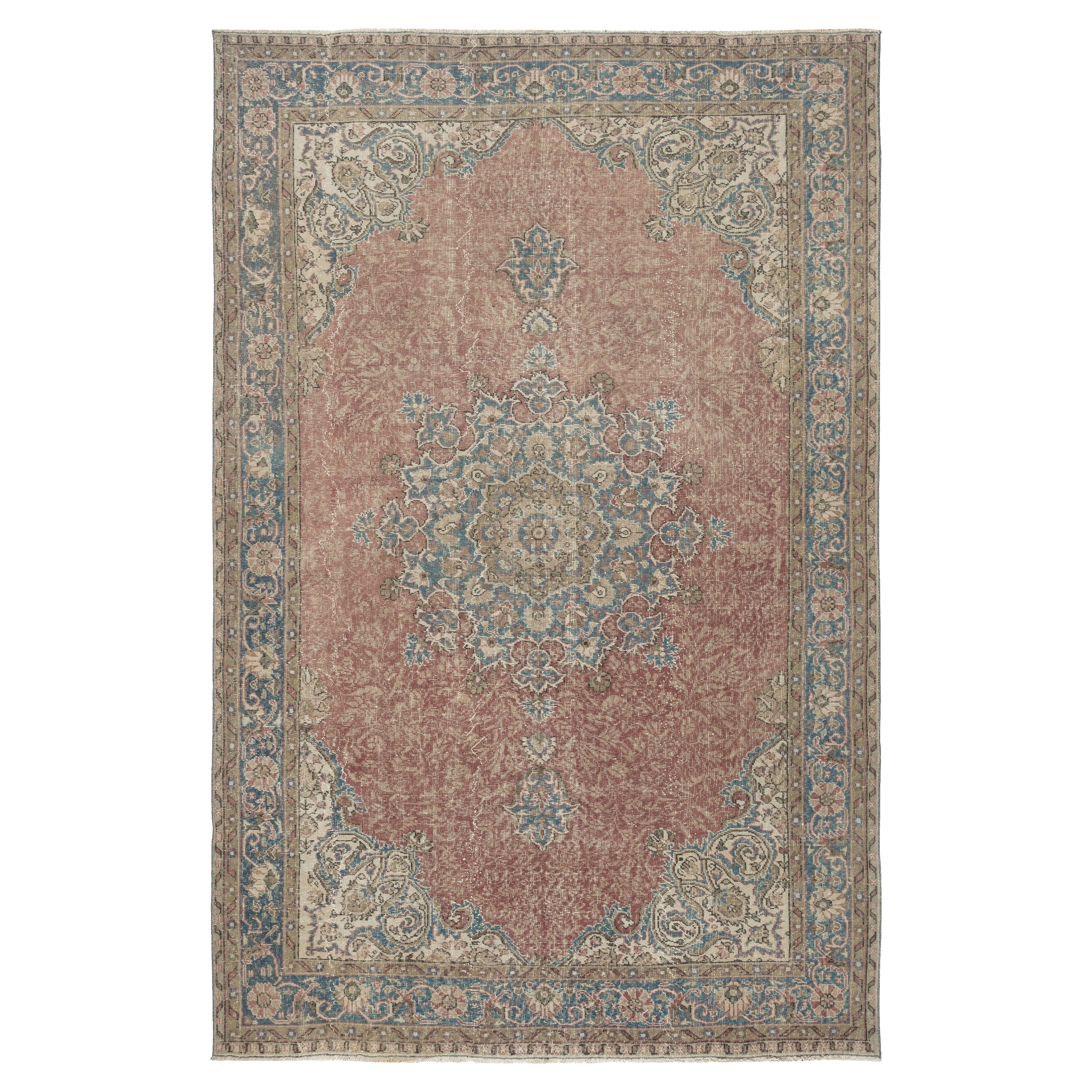 7x10.5 Ft Vintage Handmade Wool Area Rug. One of a kind Turkish Carpet