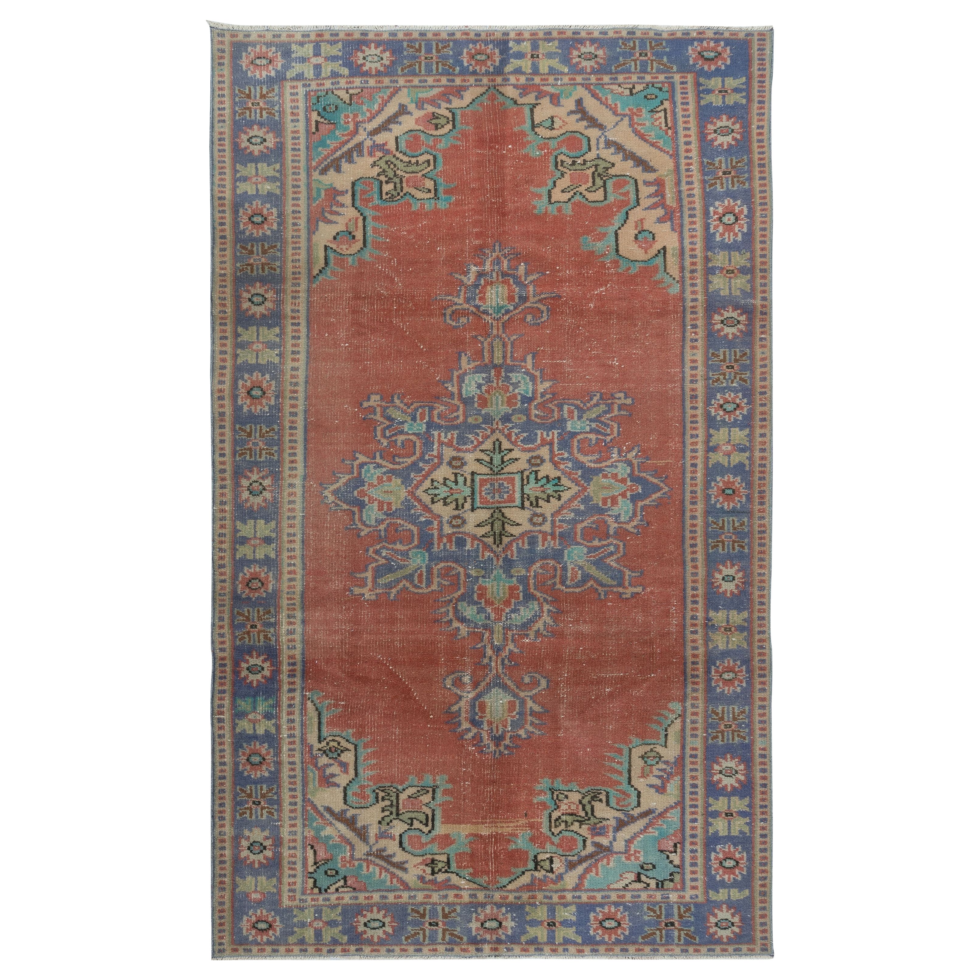 Alfombra de lana turca tradicional, única y vintage, hecha a mano, de 5,6 x 9,2 pies