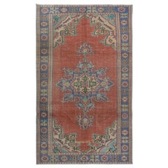Alfombra de lana turca tradicional, única y vintage, hecha a mano, de 5,6 x 9,2 pies