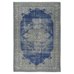 6.4x9.5 Ft Vintage Handmade Dark Blue Area Rug. Einzigartige türkische Teppiche