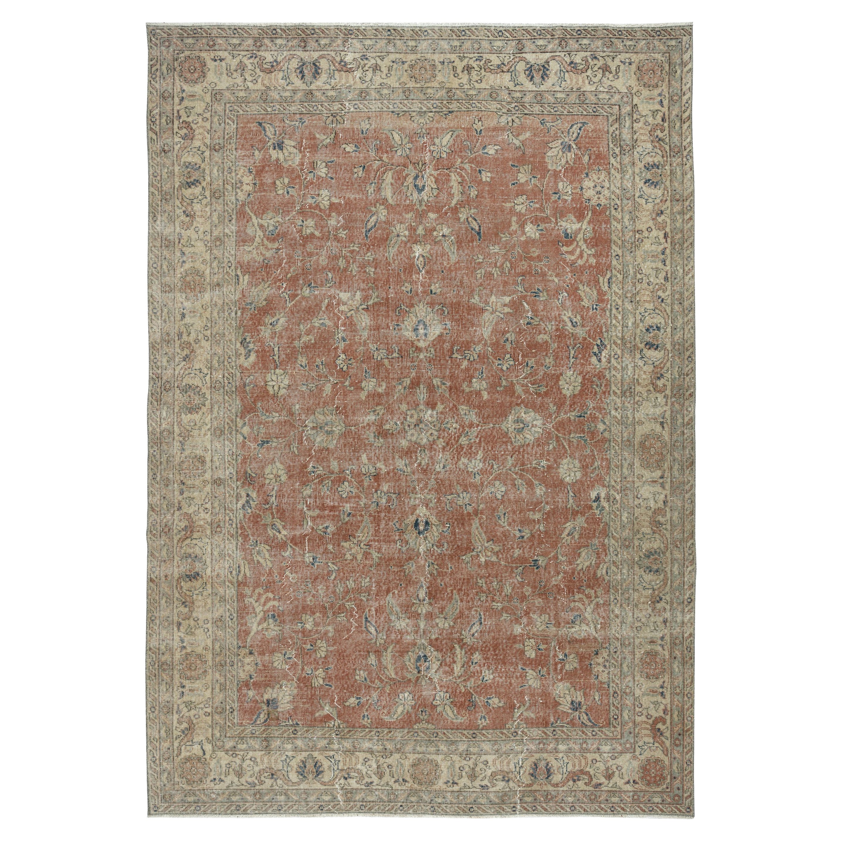 Alfombra Vintage Roja Suave Hecha a Mano 7,3x10,6 Pies. Alfombra de diseño floral única en su género en venta