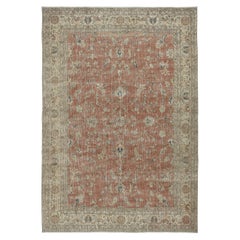 7.3x10.6 Ft Vintage Handmade Soft Red Rug. Tapis de design floral unique en son genre