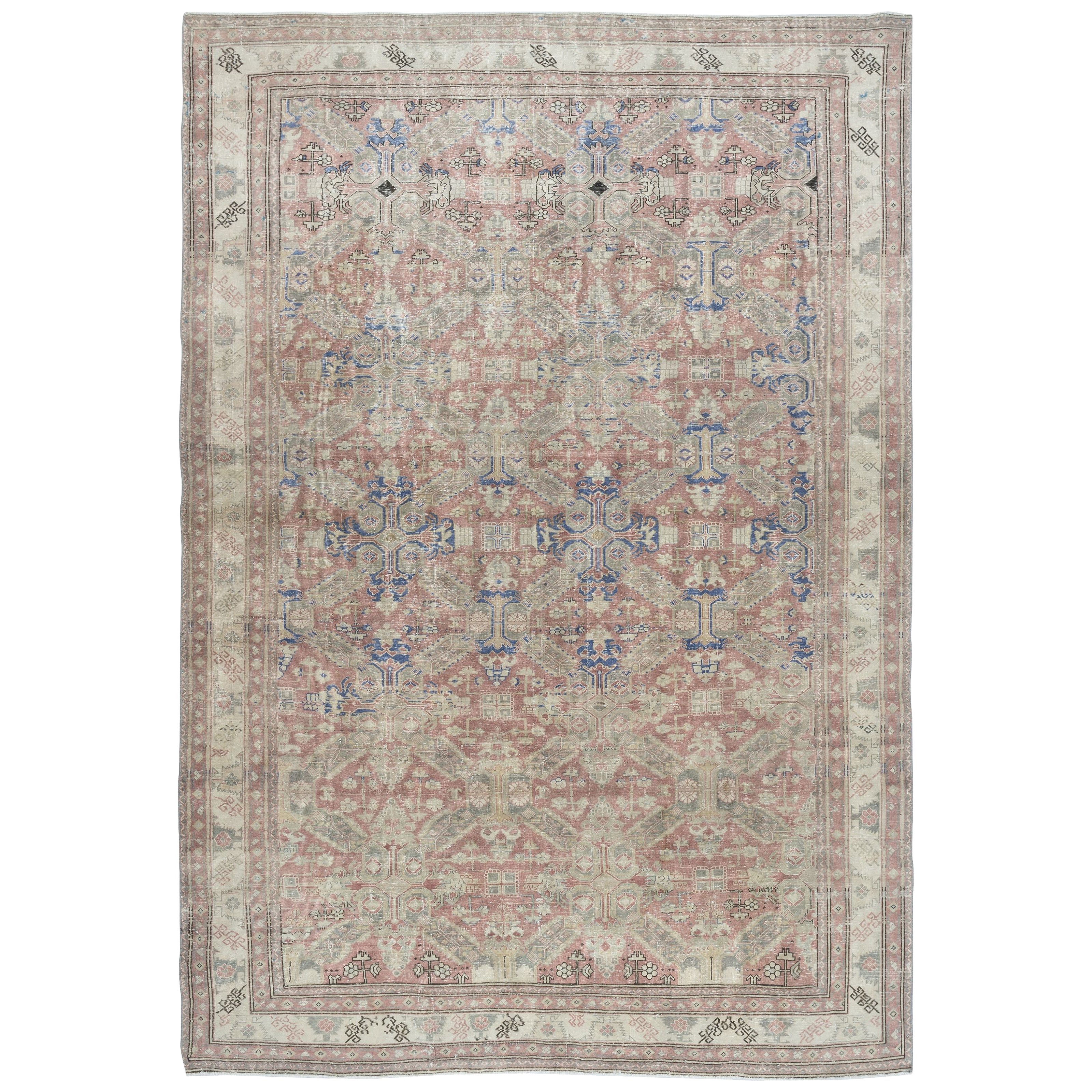 Alfombra Kayseri Turca Vintage de 6,4x9,3 Pies, pelo de lana sobre base de algodón