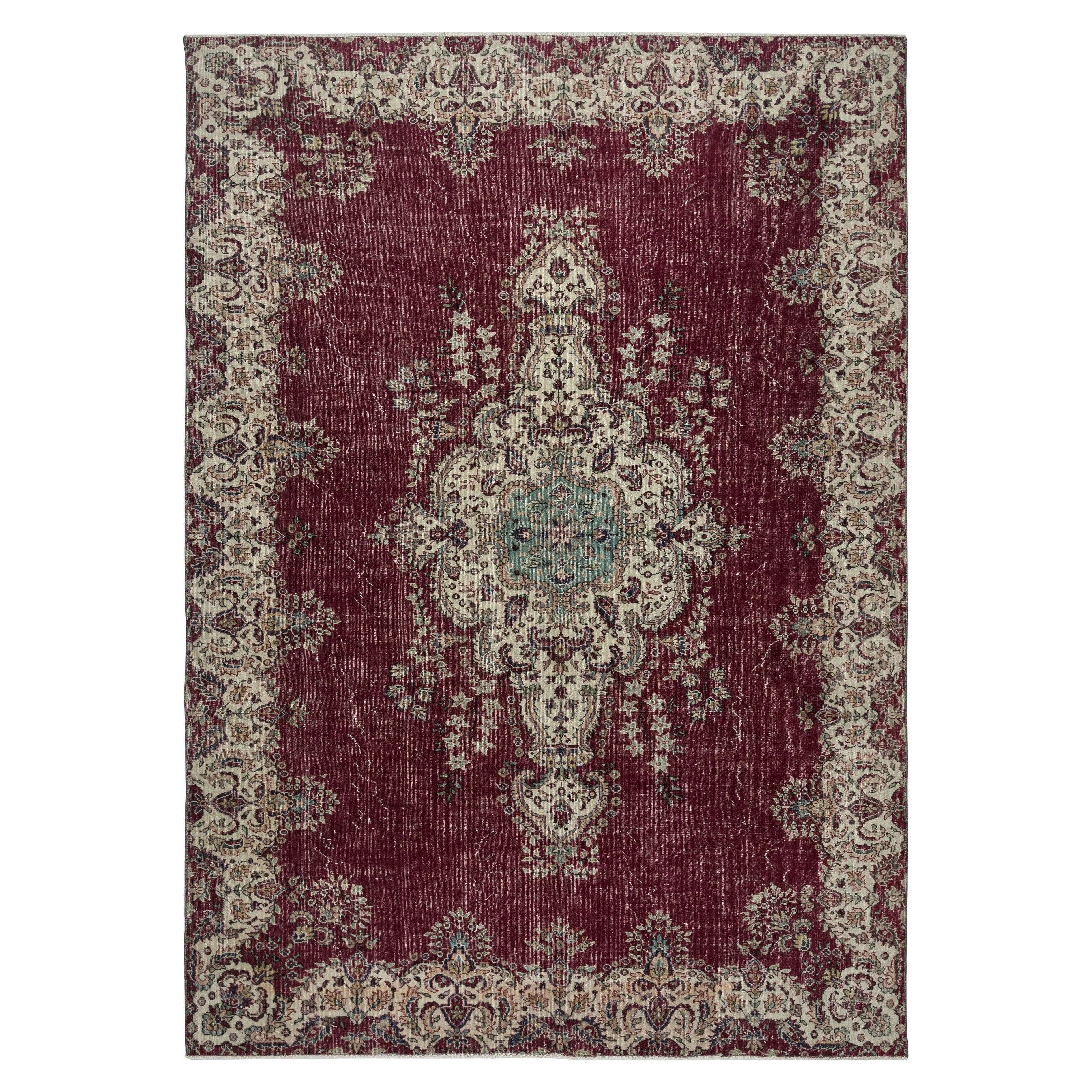 8x11.4 Ft Einzigartiger handgefertigter großer Vintage-Teppich, maroonroter türkischer Teppich, handgefertigt