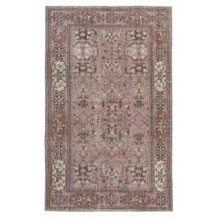 5.4x8.7 Ft Vintage Handmade Floral Patterned Turkish Rug in Pink Color
