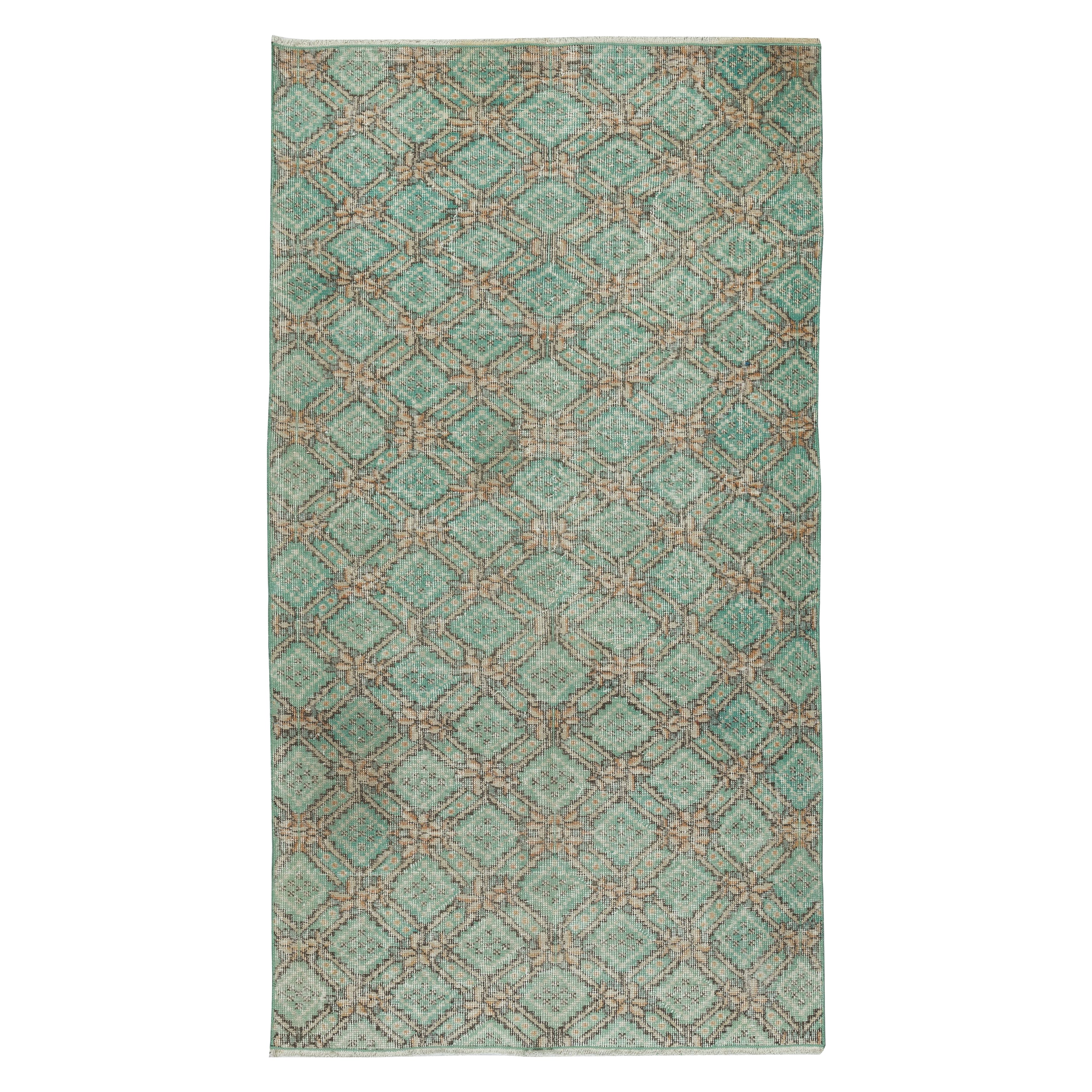 3.8x7 Ft Handknotted Vintage Floral Design Turkish Accent Rug in Shades of Green