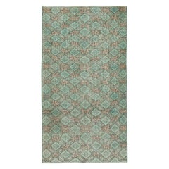 3.8x7 Ft Handgeknüpfter Vintage-Teppich im floralen Design mit türkischem Akzent in Grüntönen in Grüntönen