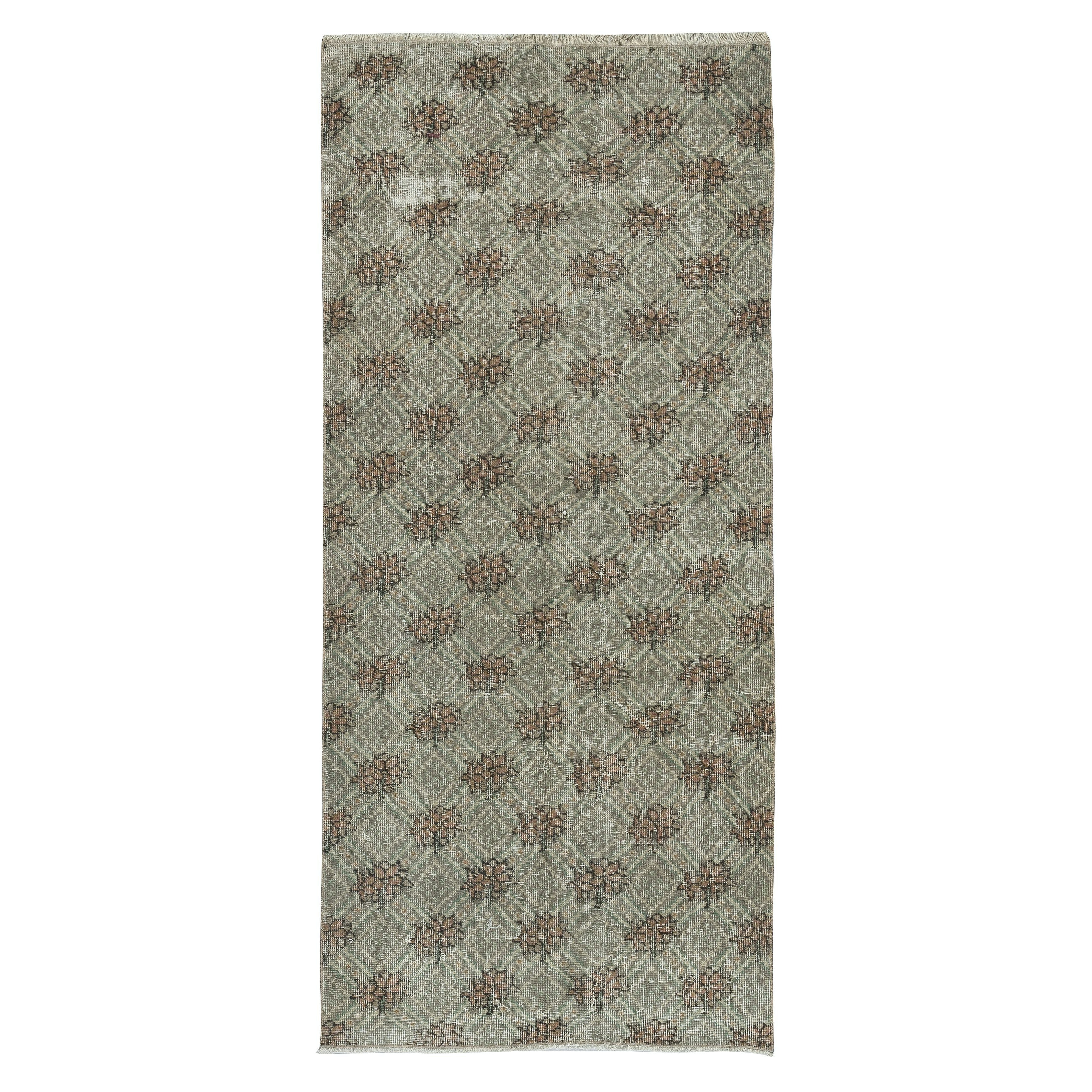 3x7 Ft Handmade Turkish Accent Rug for Kitchen. Vintage Small Rug for Bedroom